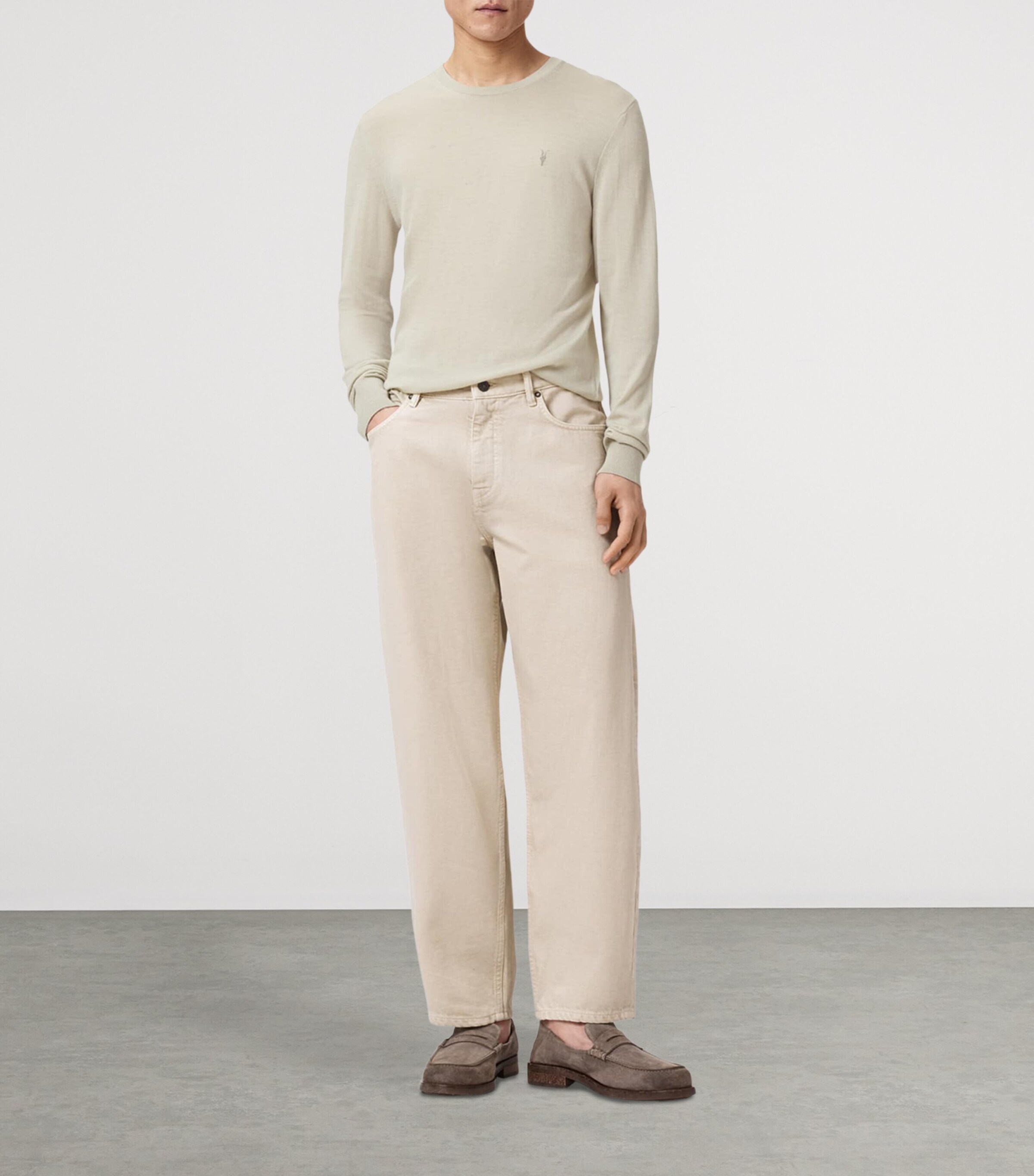 AllSaints Mens Merino Wool Slim Mode Sweater Powdered Green Image 2