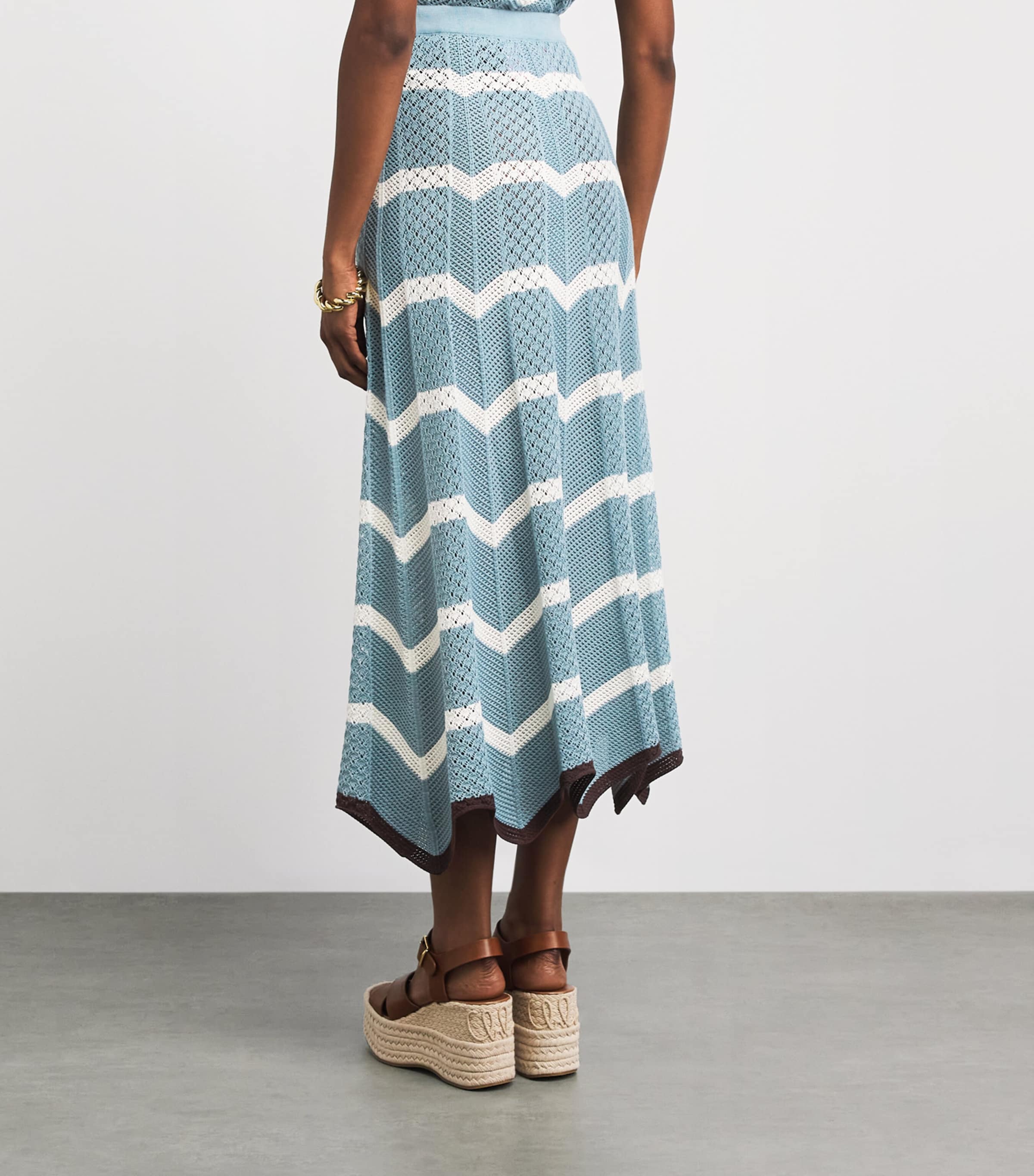 La Doublej Womens Cotton Chevron Midi Skirt Bk/blu/ecr Image 5