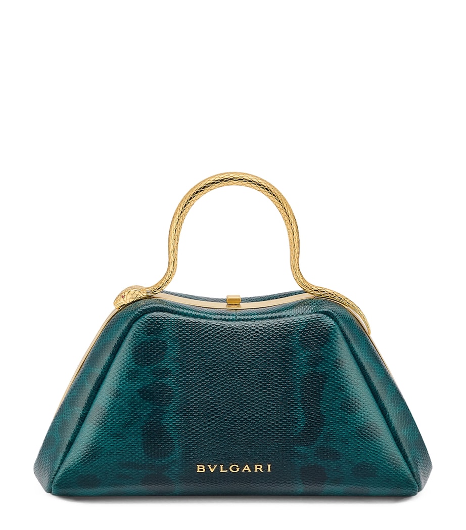 Bvlgari Green Leather Snakeskin Serpentine Top-Handle Bag Harrods UK