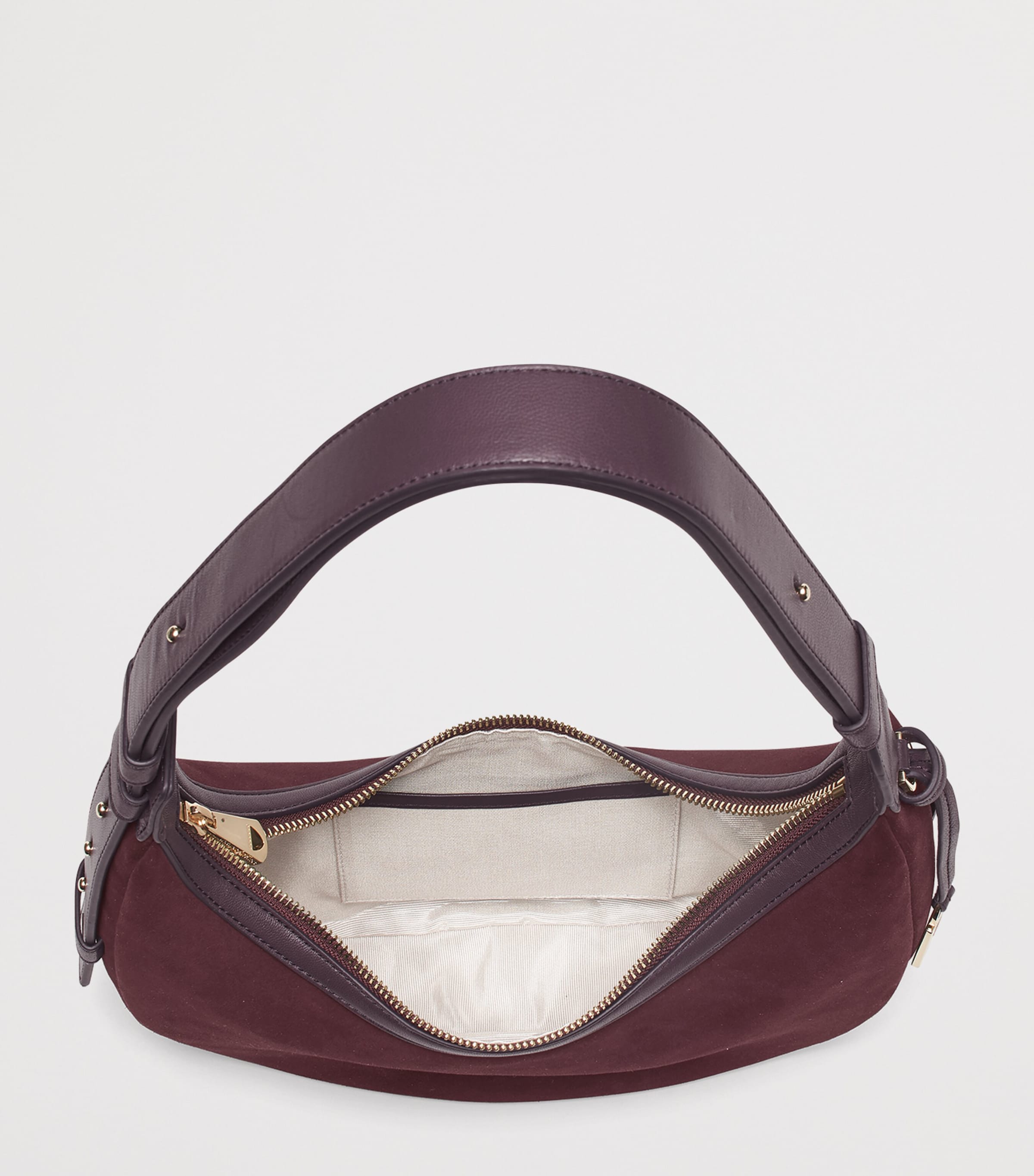 Small Suede Hudson Crescent Shoulder Bag CLARET Image 4