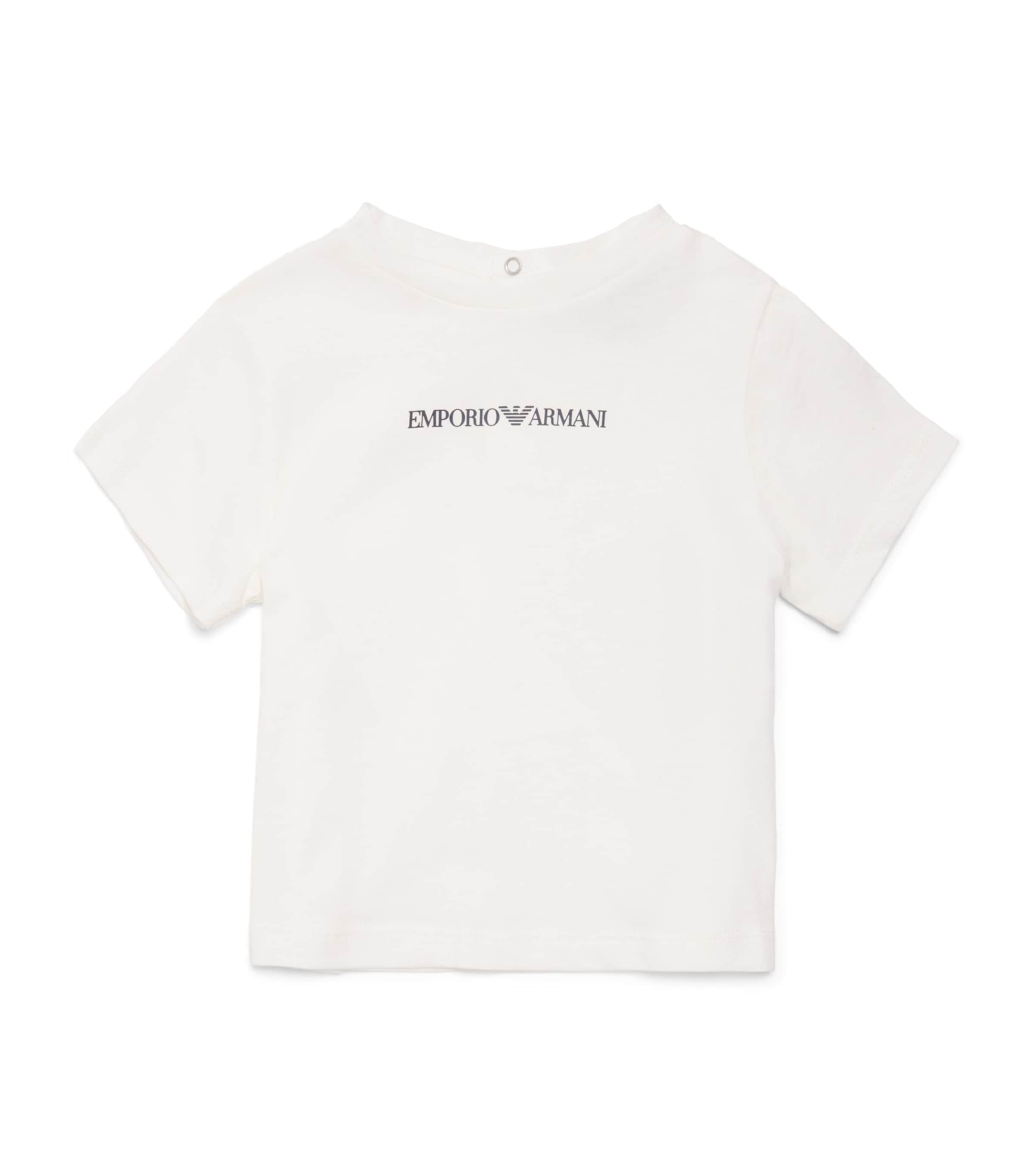Emporio Armani Kids Cotton Logo T-Shirt (6-36 Months) Off White / Wi Image 1