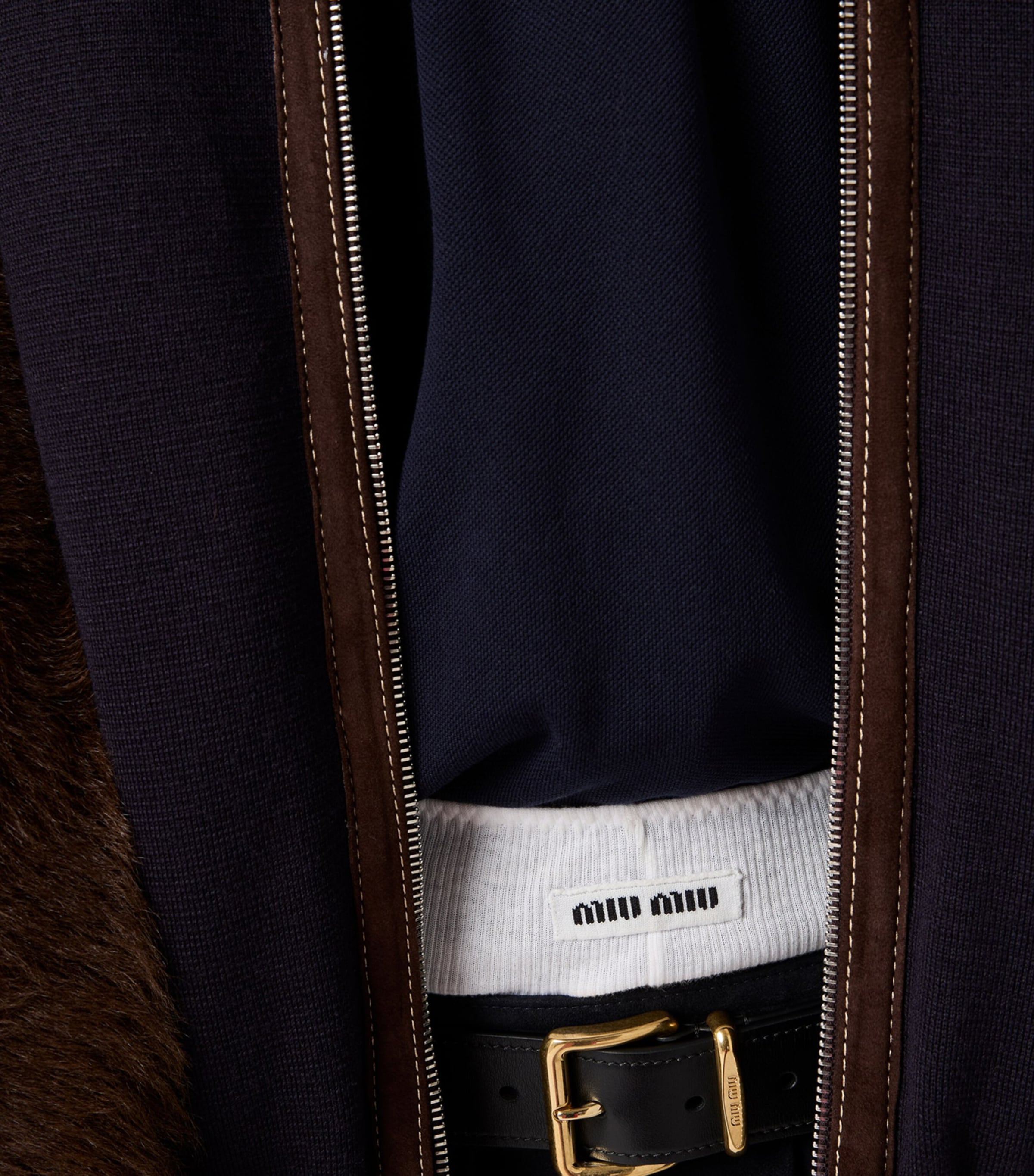 Miu Miu Womens Knit and Suede Down Jacket Image 5