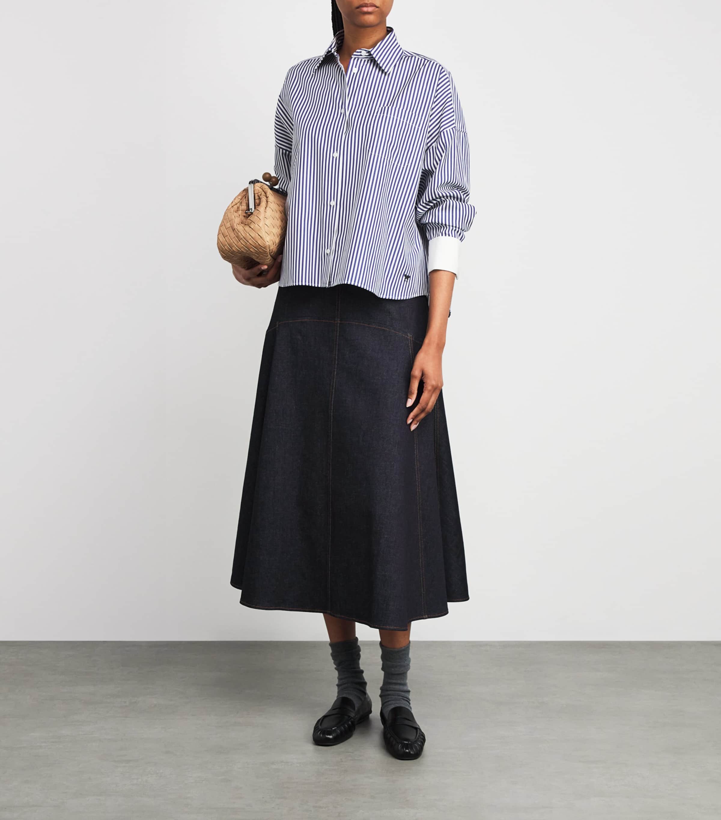 Contrast-Cuff Stripe Shirt NAVY Image 2