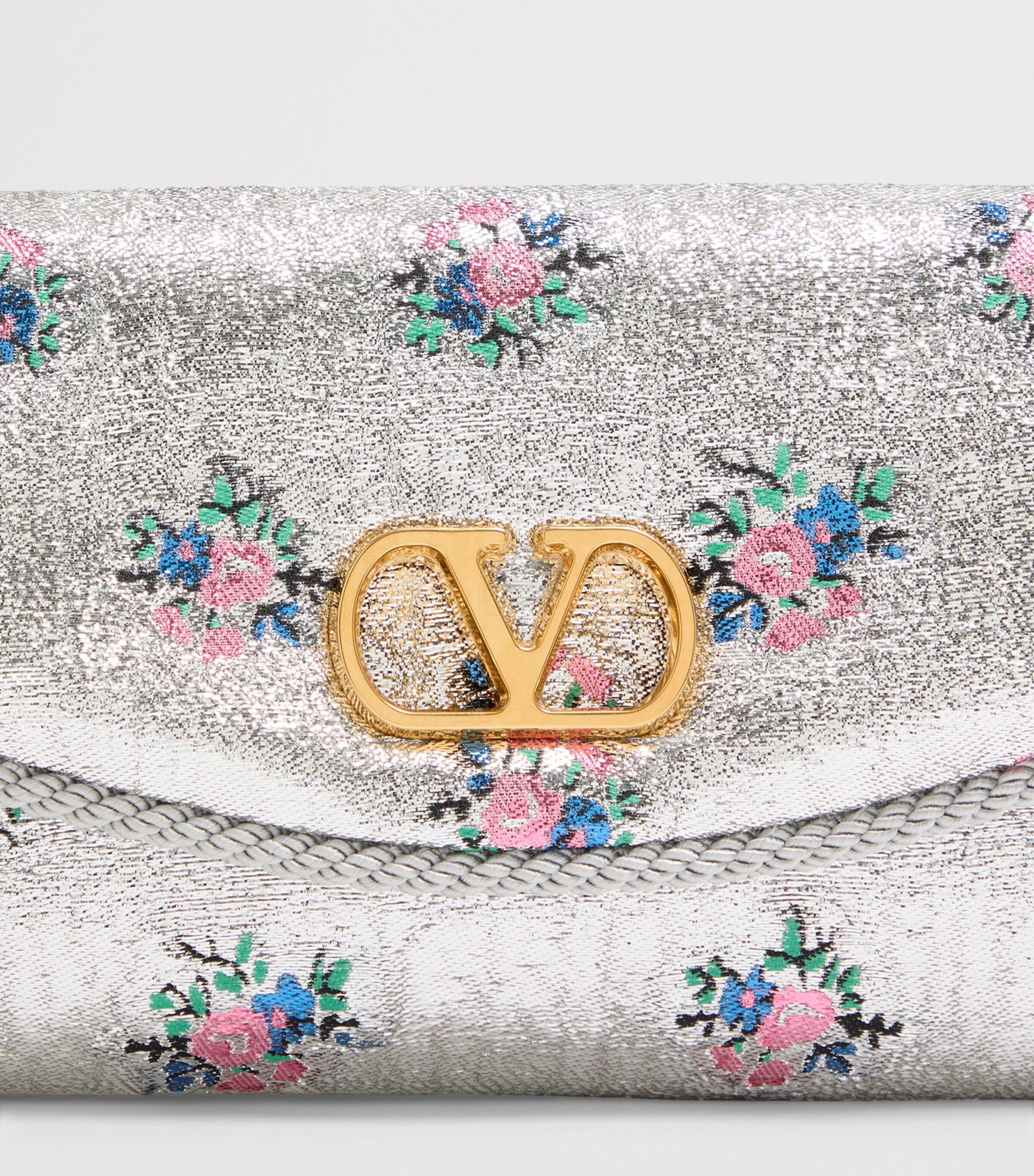 Valentino Garavani Silver Small Floral Jacquard DeVain Shoulder