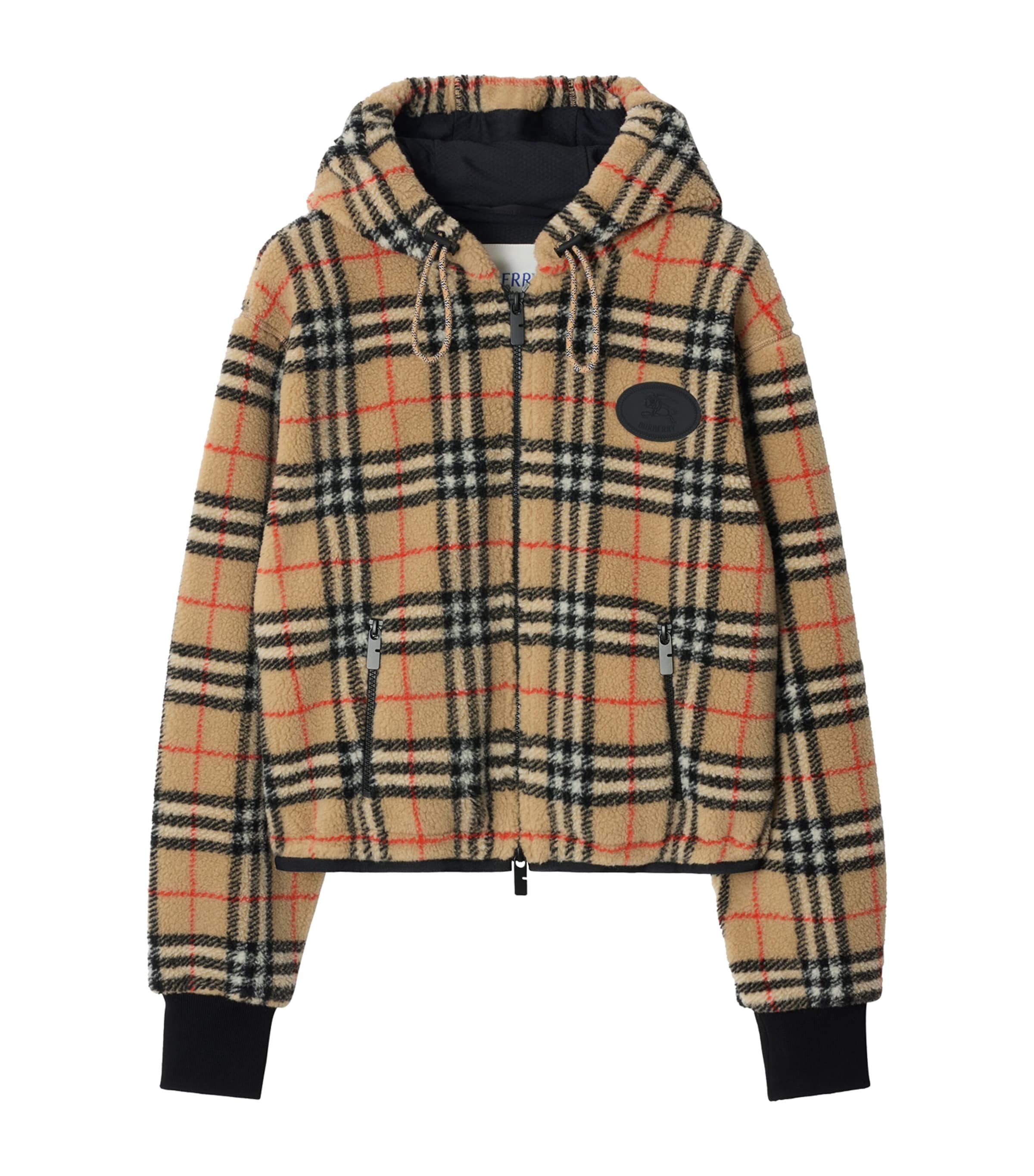 Wool-Blend Fleece Check Hoodie SAND IP CHECK Image 1