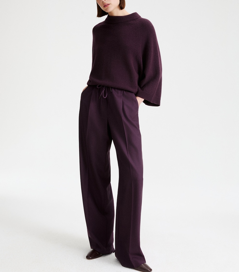 Marella Womens Virgin Wool Drawstring Relaxed Trousers Blackberry Image 4