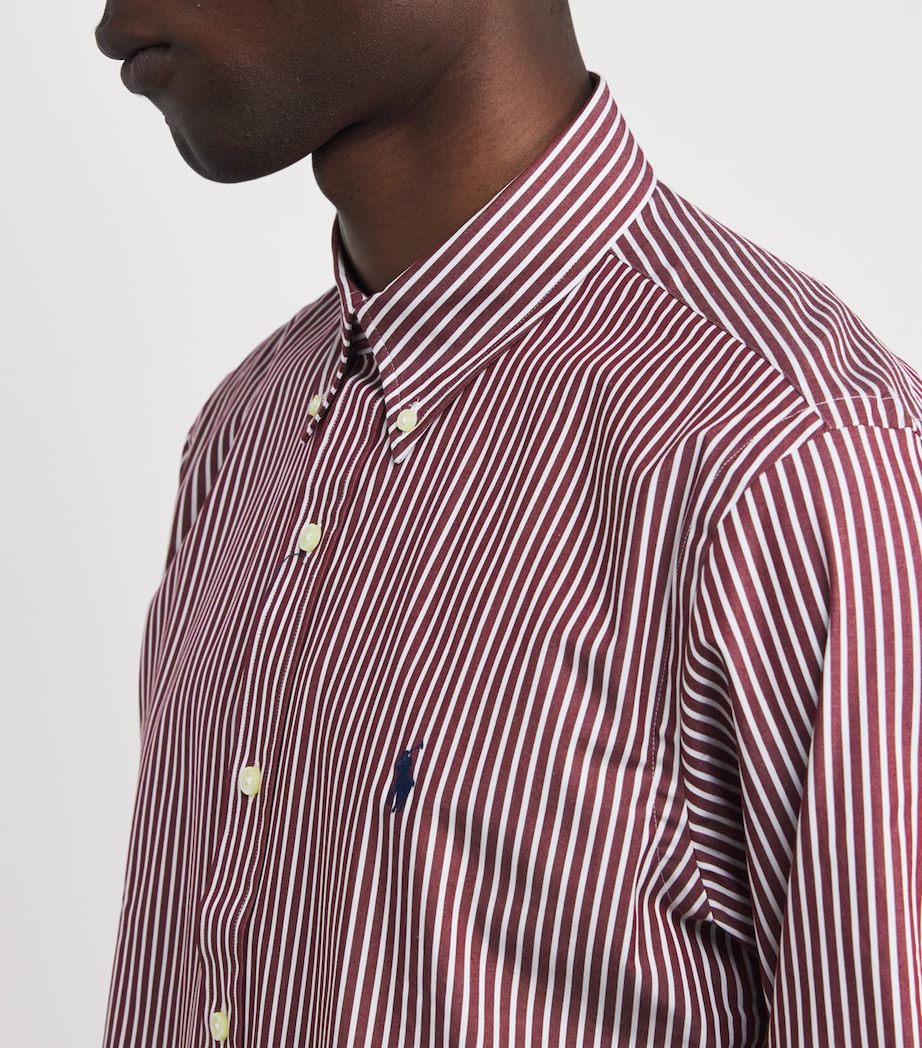 Cotton Polo Pony Stripe Shirt RED Image 6