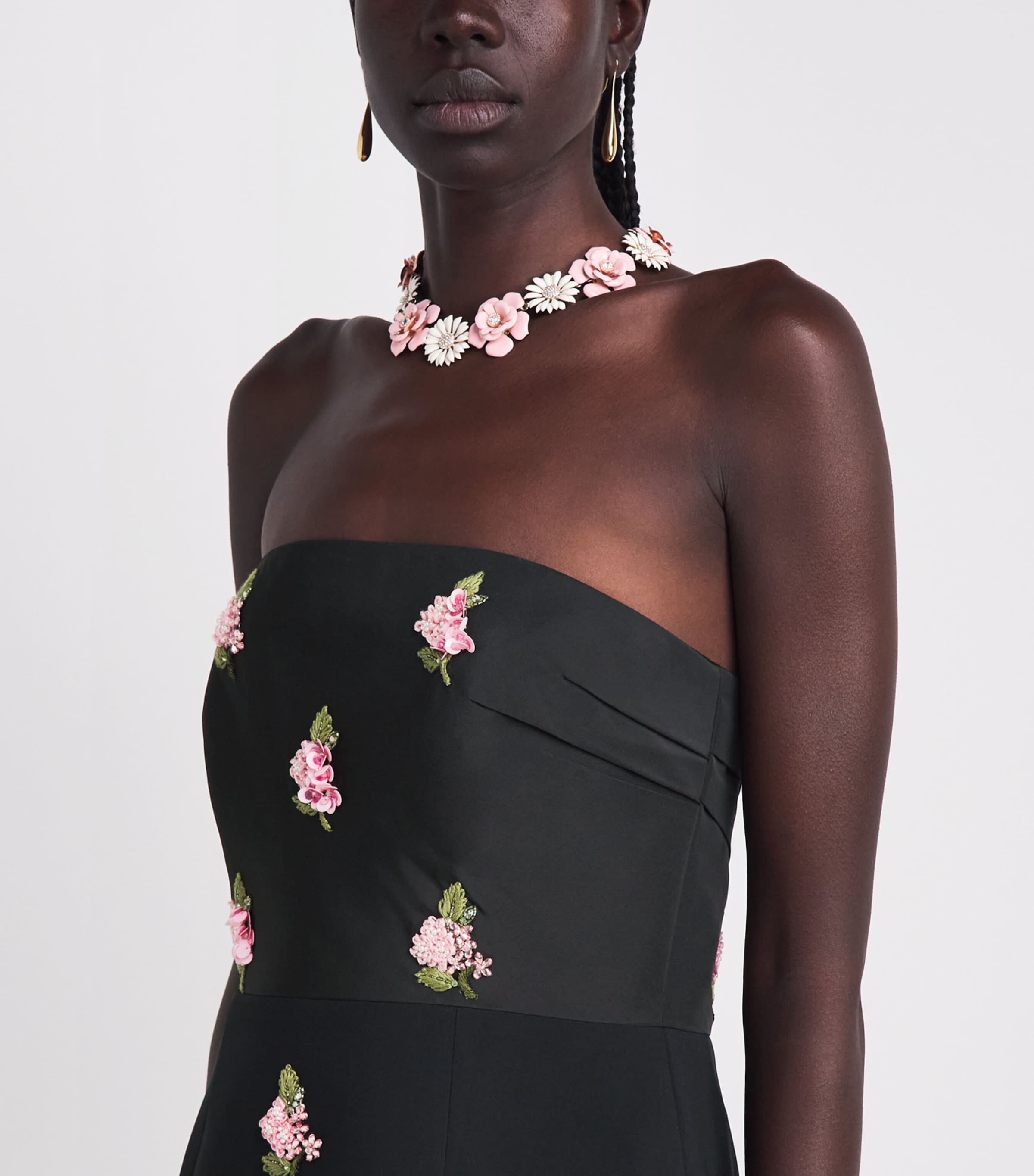 Carolina Herrera Womens Floral Embroidered Strapless Midi Dress Black Image 3