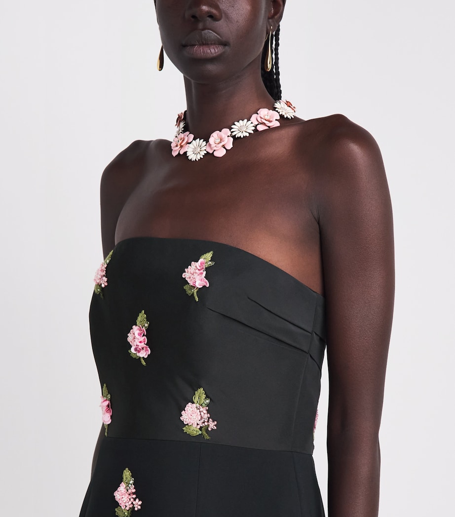 Carolina Herrera Womens Floral Embroidered Strapless Midi Dress Black Image 3