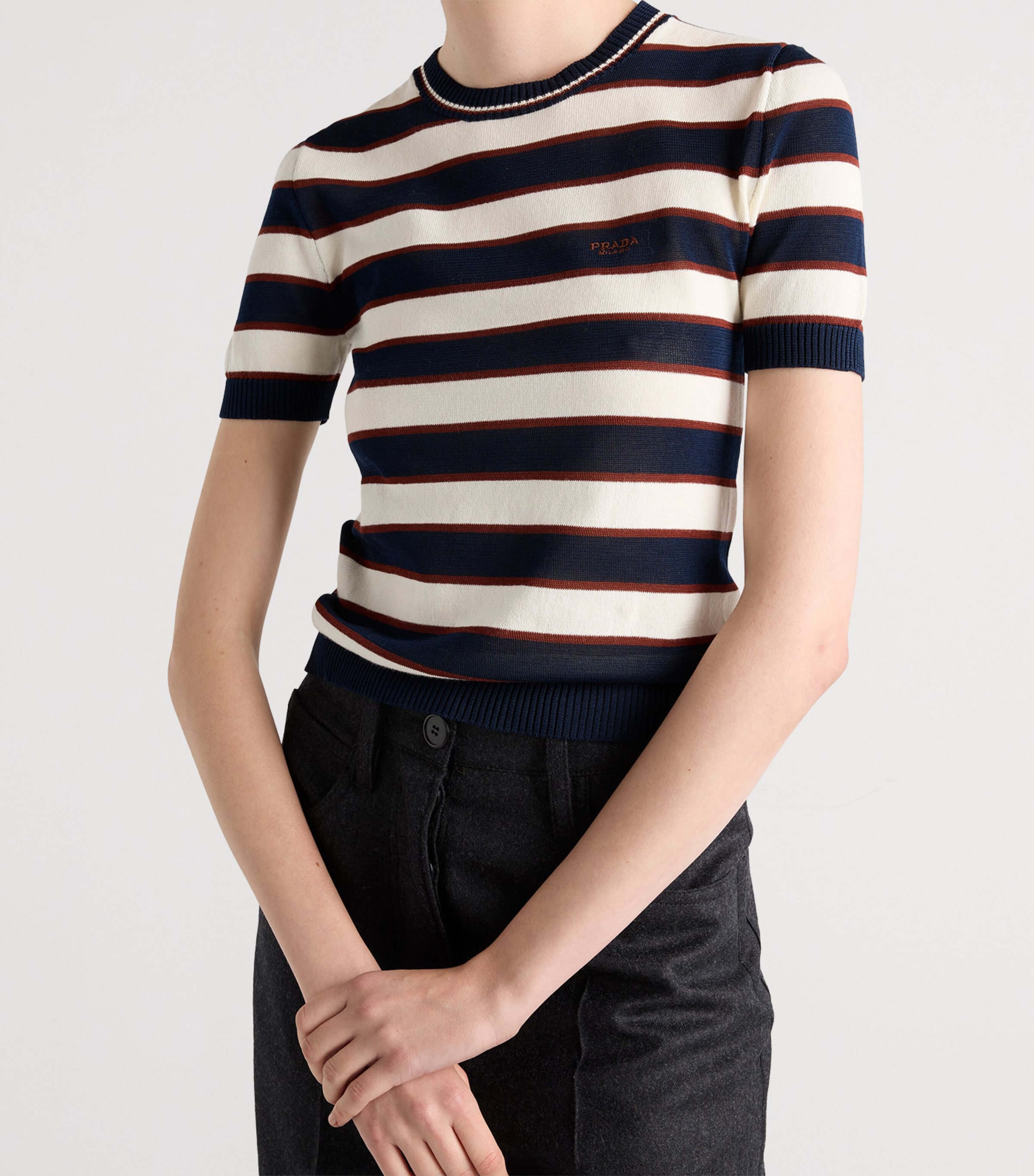 Prada Blue Cotton Stripe Sweater Top | Harrods UK