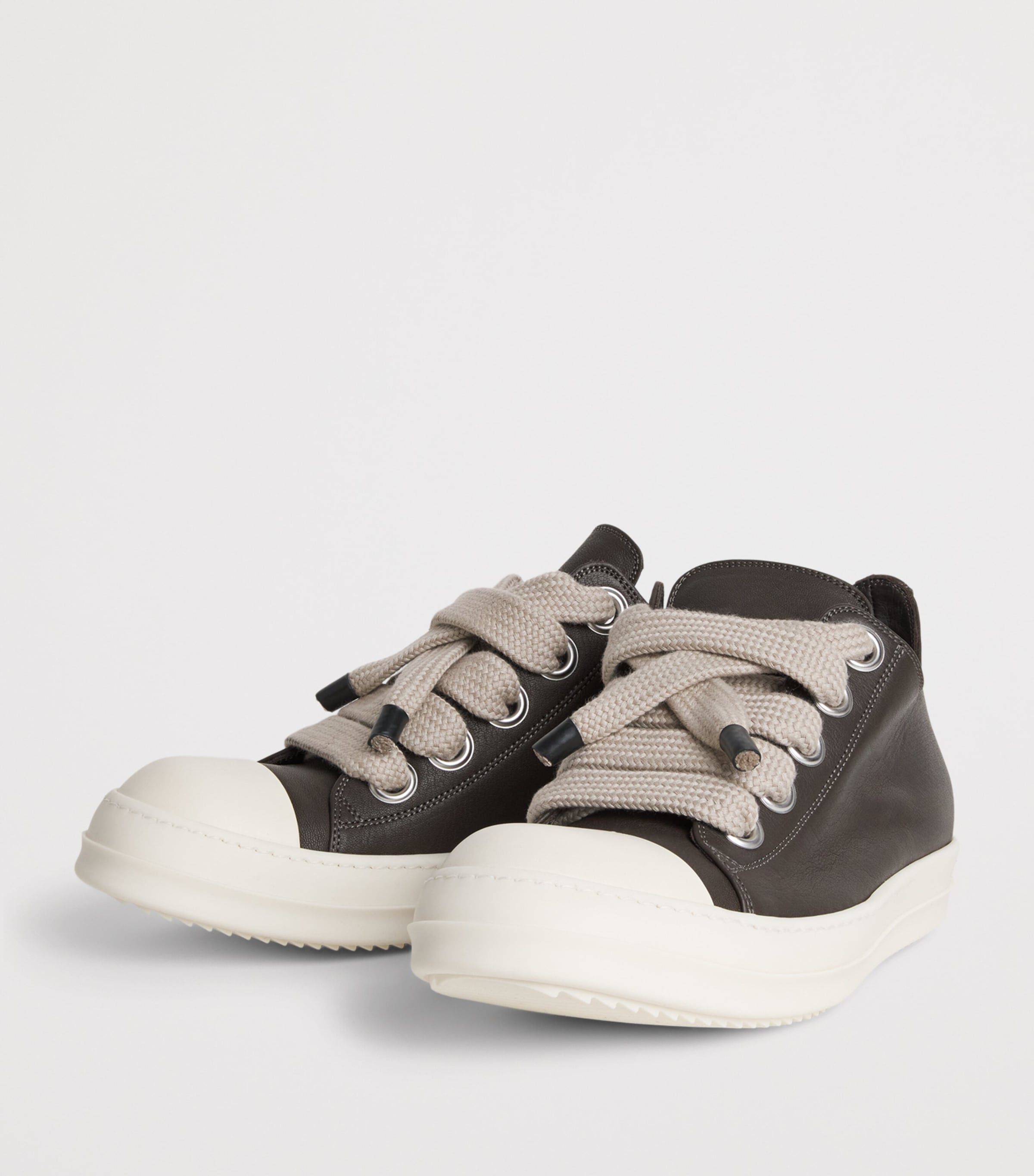 Rick Owens Leather Jumbo-Lace Sneakers Grease/milk Image 3