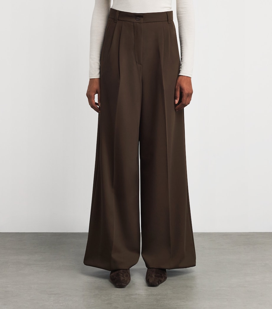 Wool Straight-Leg Trousers DARK BROWN Image 3