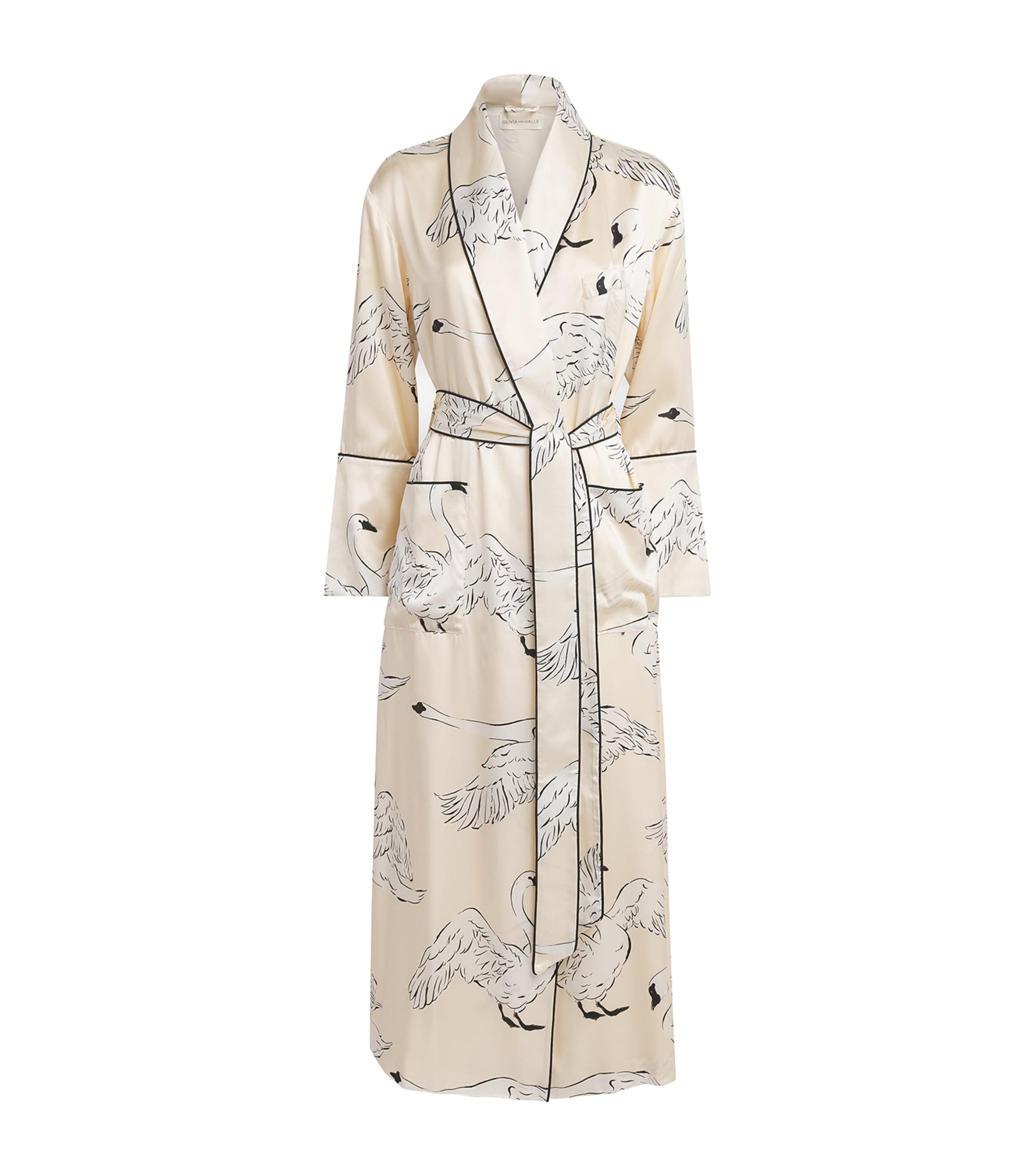 Olivia von Halle Womens Silk Queenie Blanca Swan Night Robe Blanca Image 1