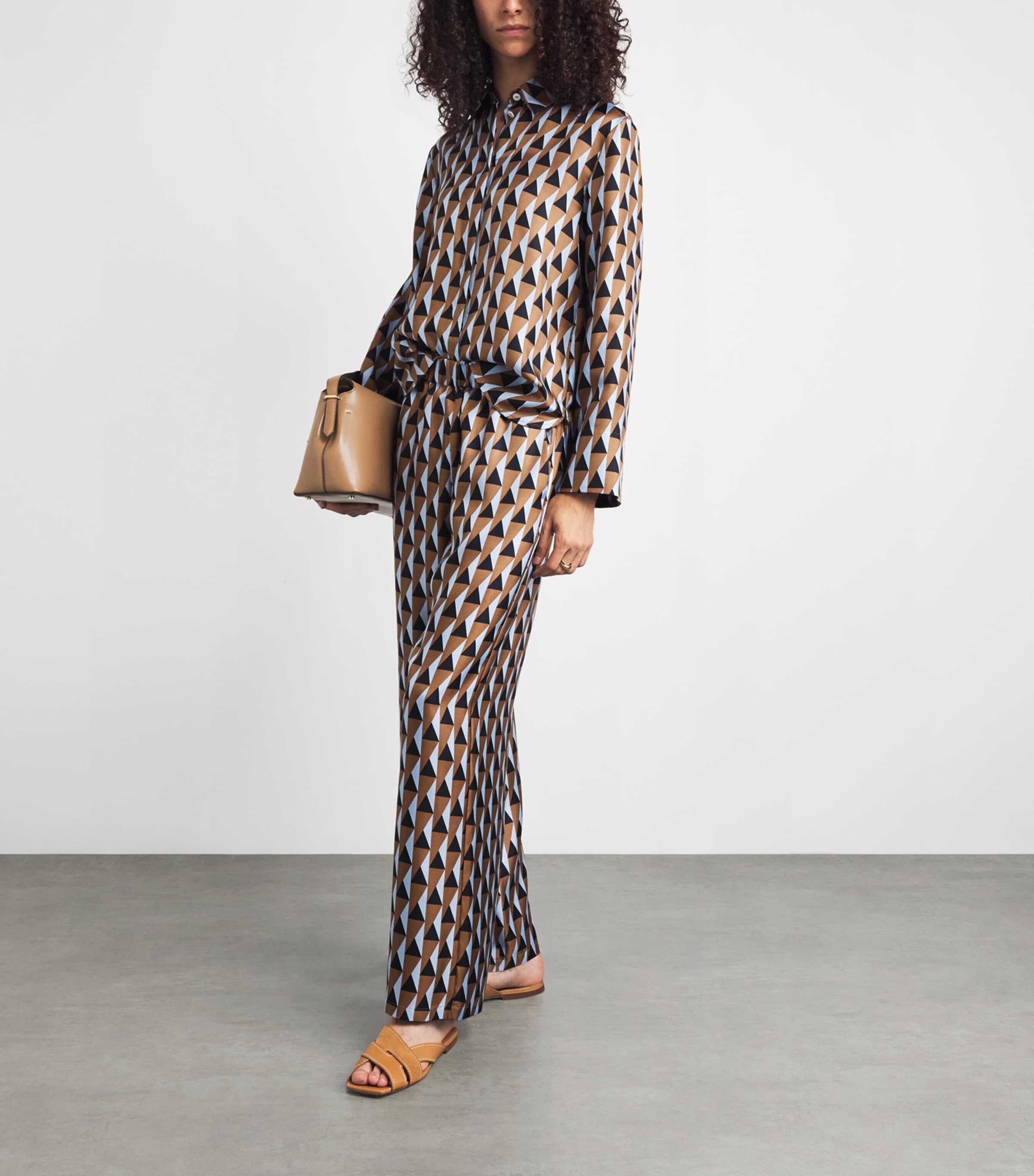 MM Womens Silk Printed Wide-Leg Trousers Brown Bronze Image 2