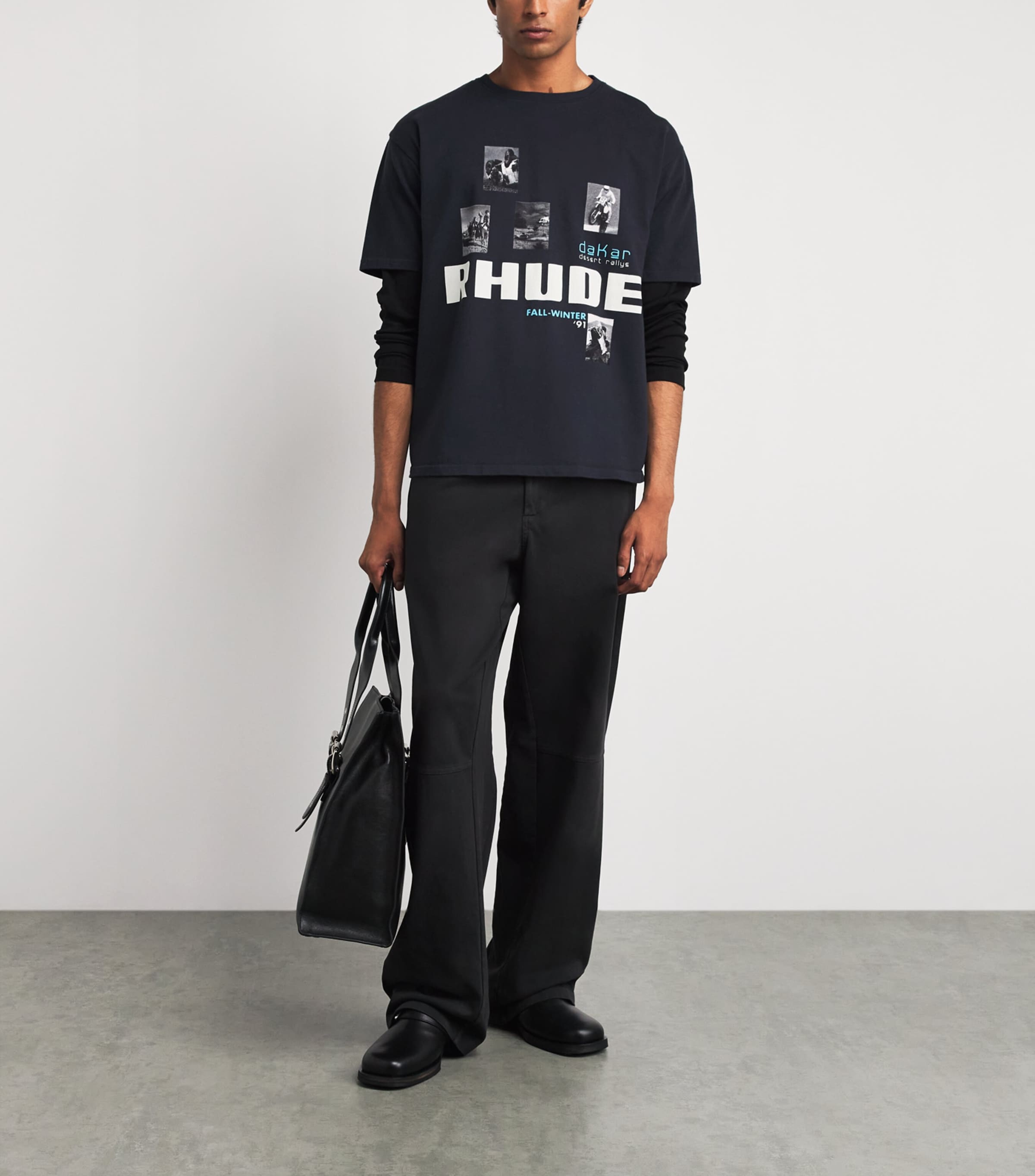 Rhude Mens Cotton 91 Rallye T-Shirt Vintage White /black Image 2