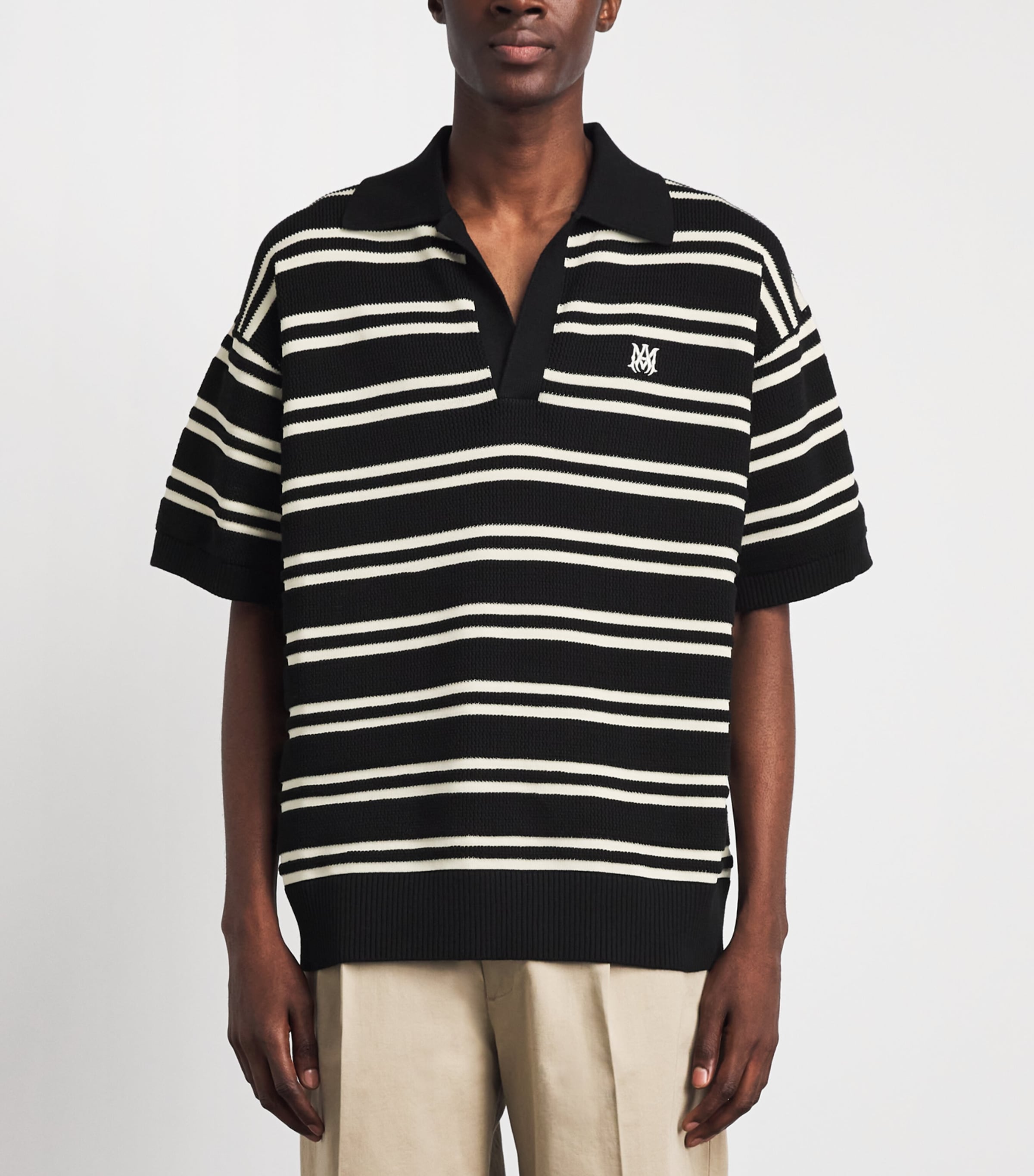 AMIRI Mens Cotton Stripe MA Polo Shirt Black Image 4