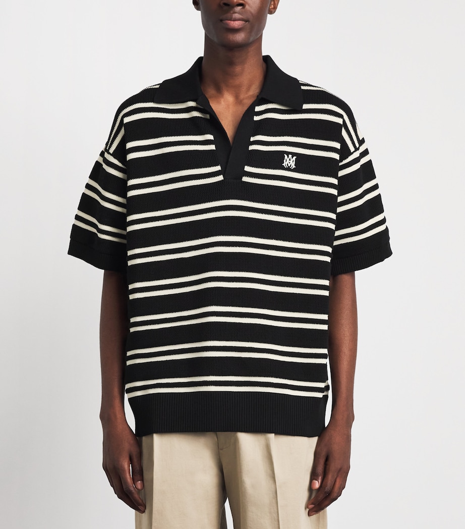 AMIRI Mens Cotton Stripe MA Polo Shirt Black Image 4