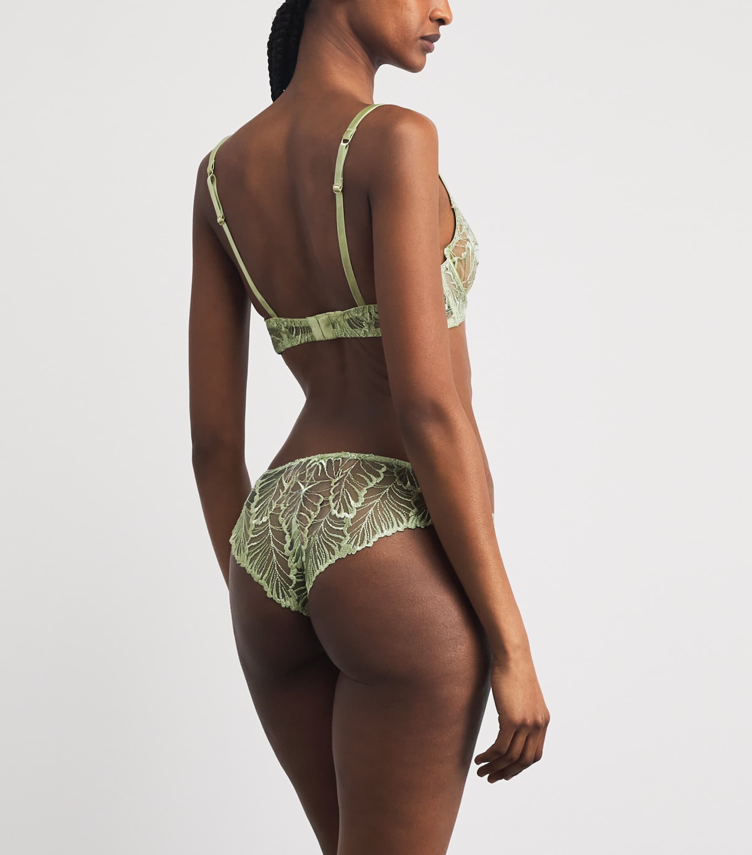 Coco De Mer Womens Lace Laurel Brazilian Briefs Pistachio Image 3