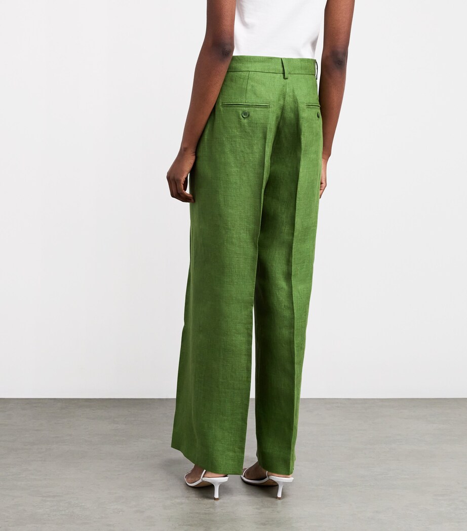 Linen Straight Tailored Trousers GREEN Image 4