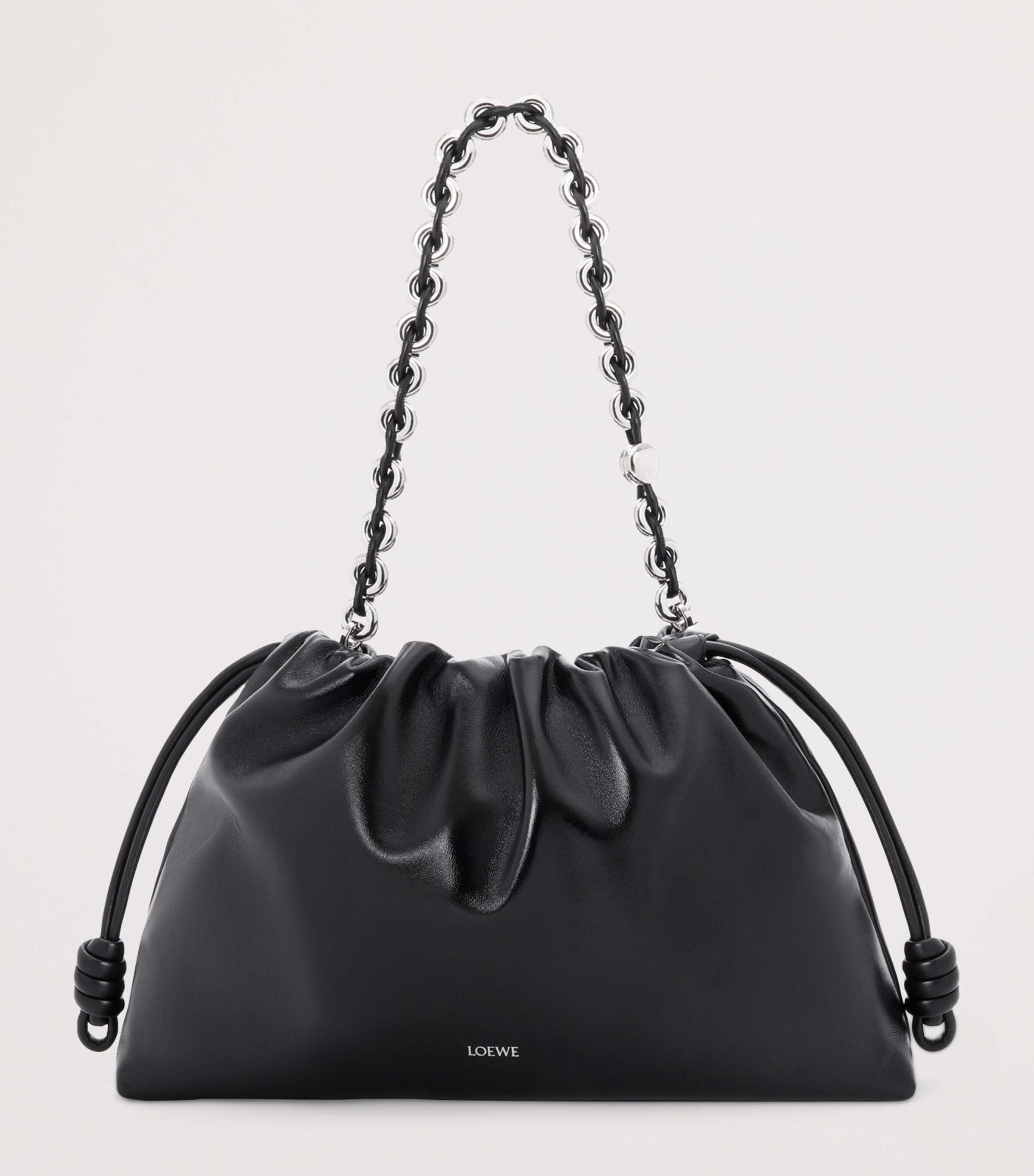 Large Leather Flamenco Purse Shoulder Bag BLACK Image 5