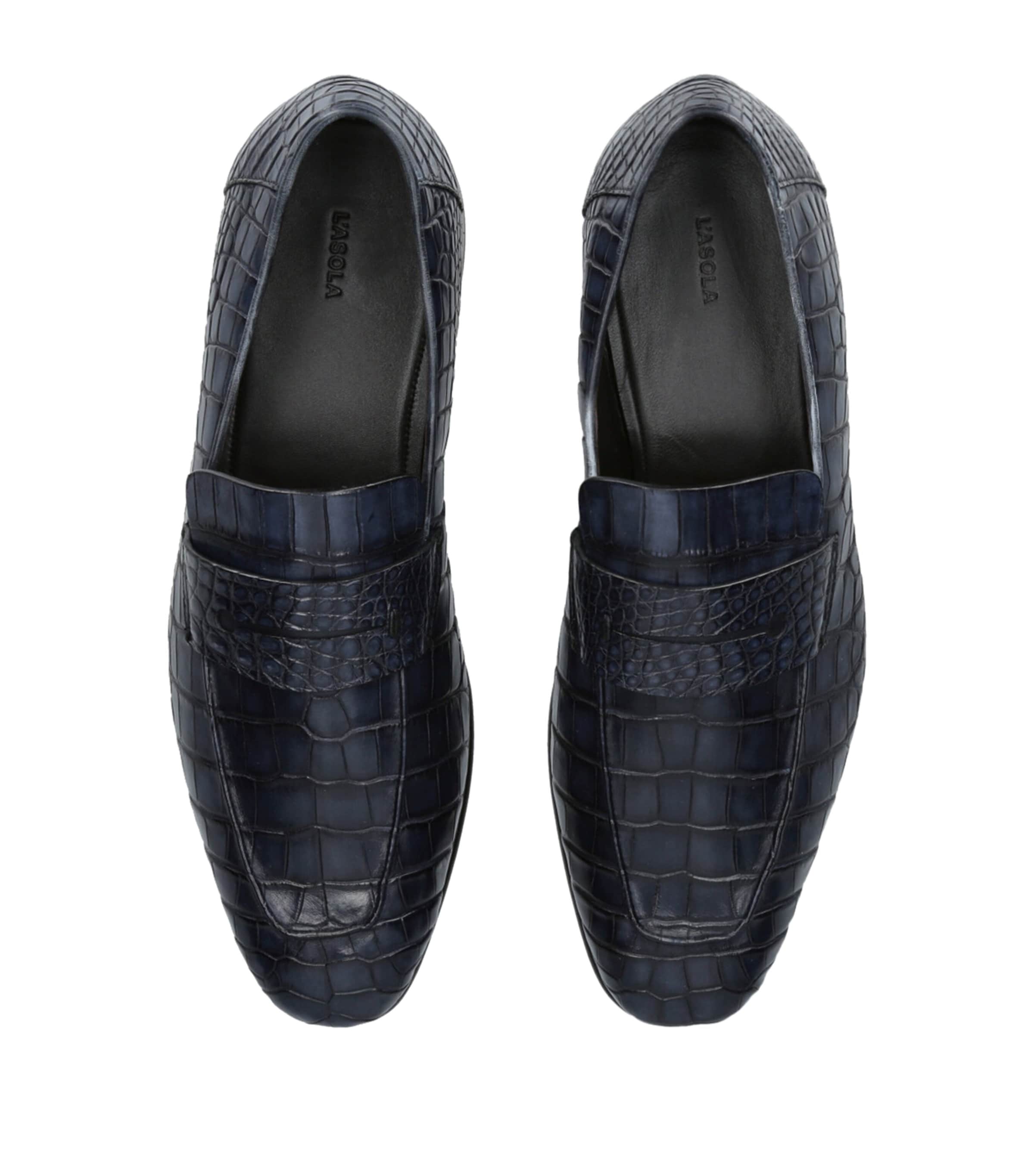 Crocodile Skin Penny Loafers NAVY Image 4