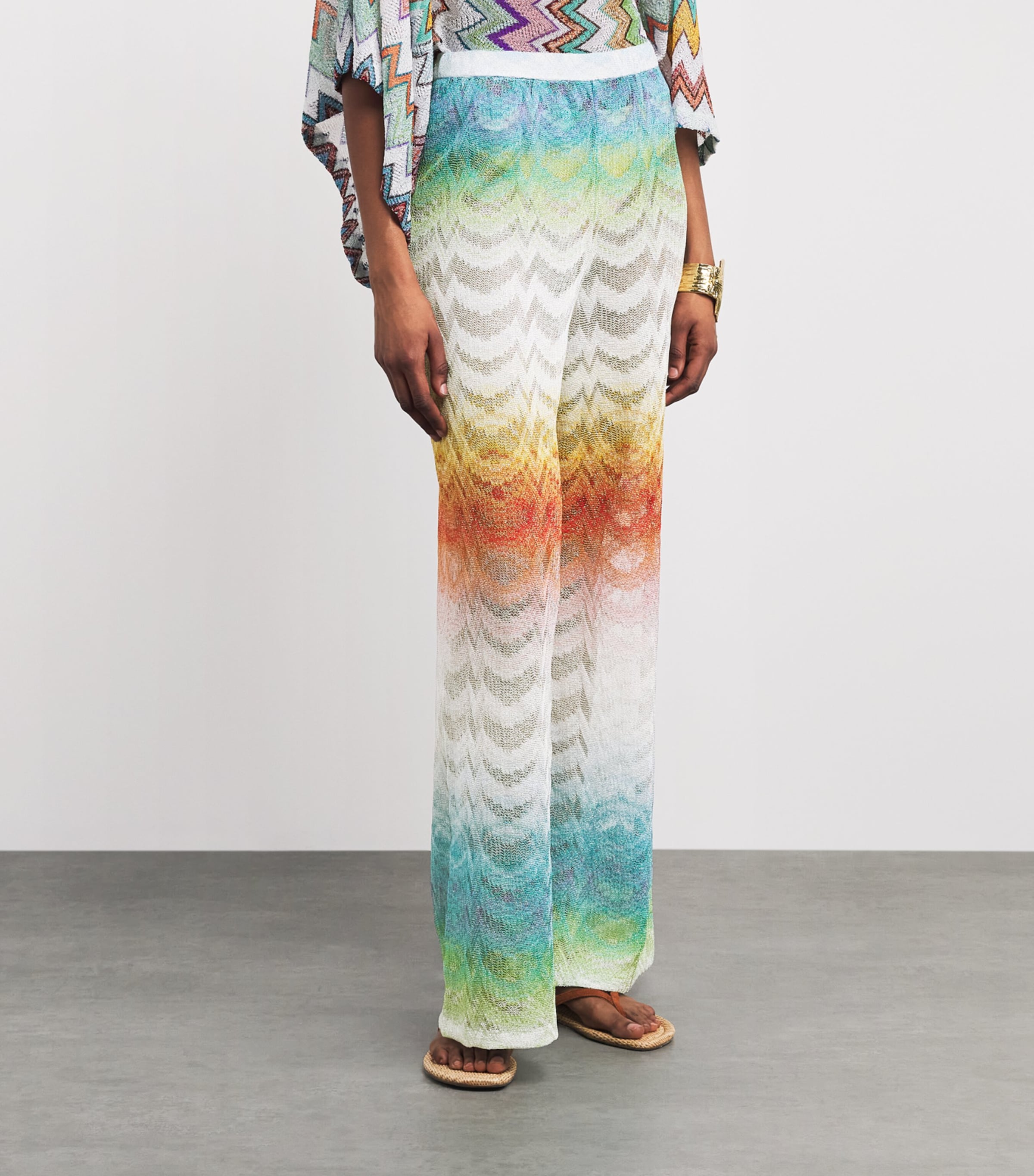 Missoni Womens Metallic Zigzag Wide-Leg Trousers Image 4