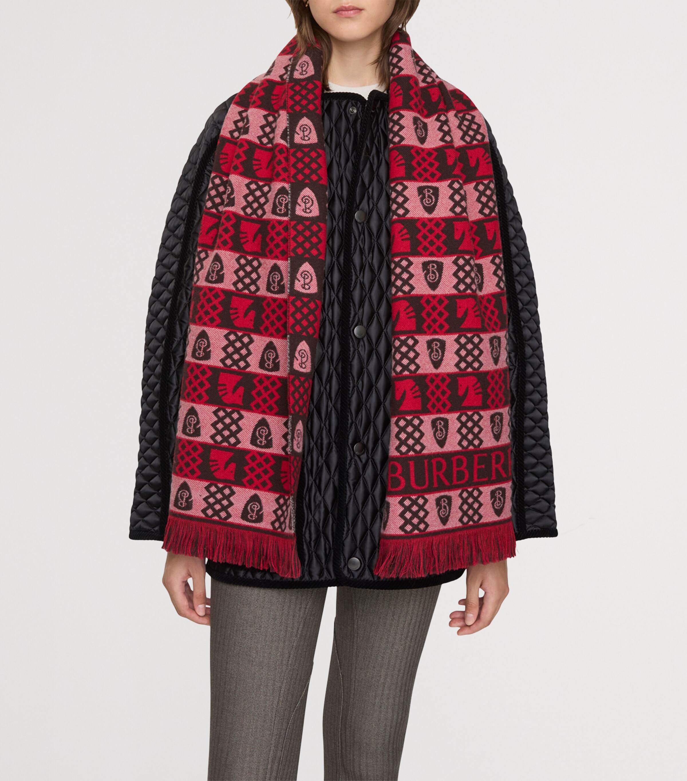 Burberry Wool Fair Isle Chess Scarf Post Red Image 4