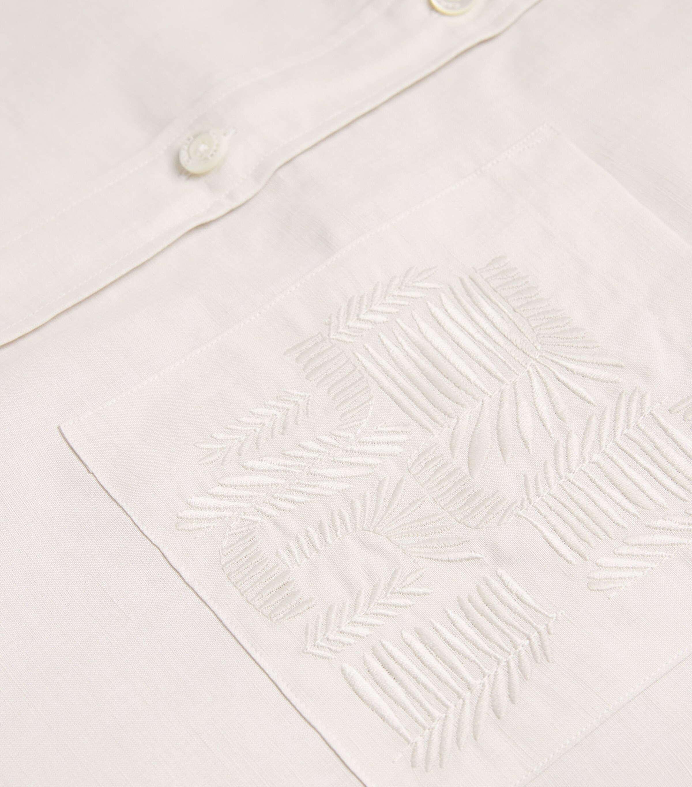 Linen-Cotton Embroidered Shirt 701-BEIGE Image 5