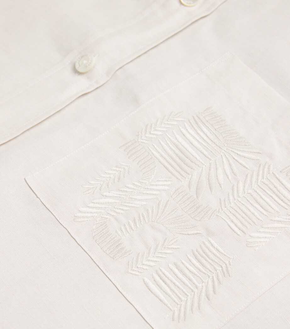 Linen-Cotton Embroidered Shirt 701-BEIGE Image 5