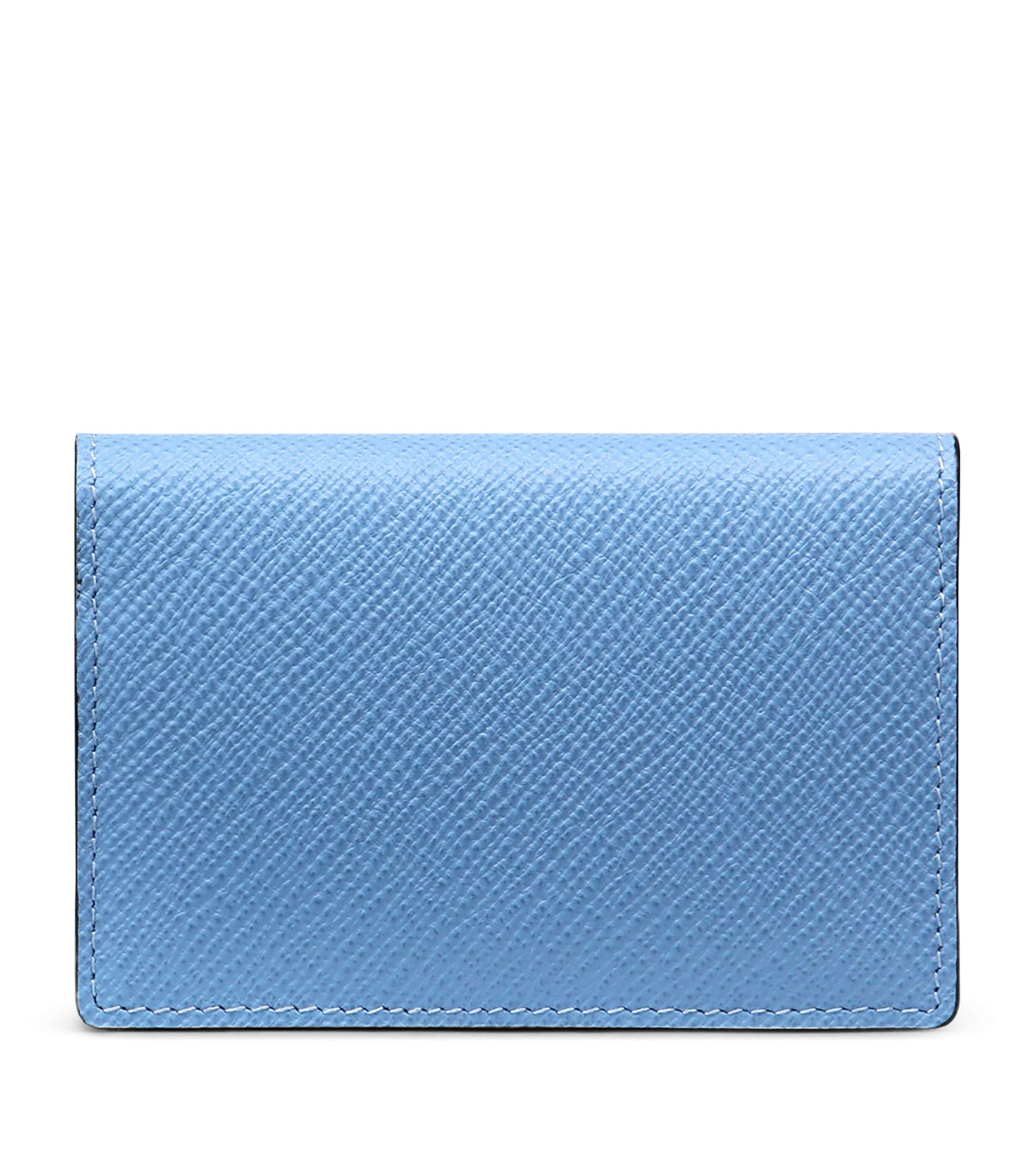 Shop Smythson Leather Panama Folded Card Holder In Blue