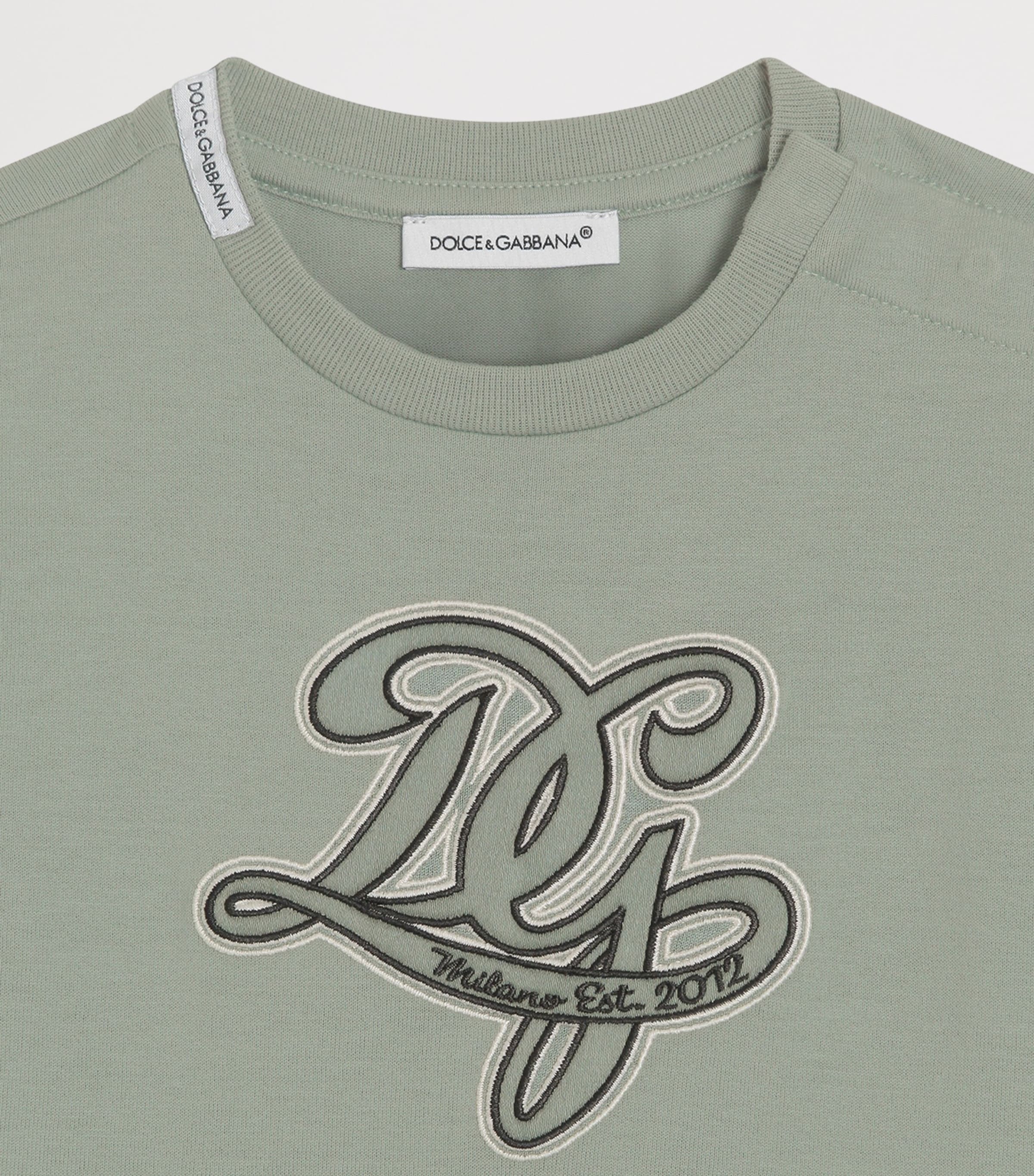 Dolce&Gabbana Kids Cotton Logo T-Shirt (3-30 Months) Grey Green Image 3