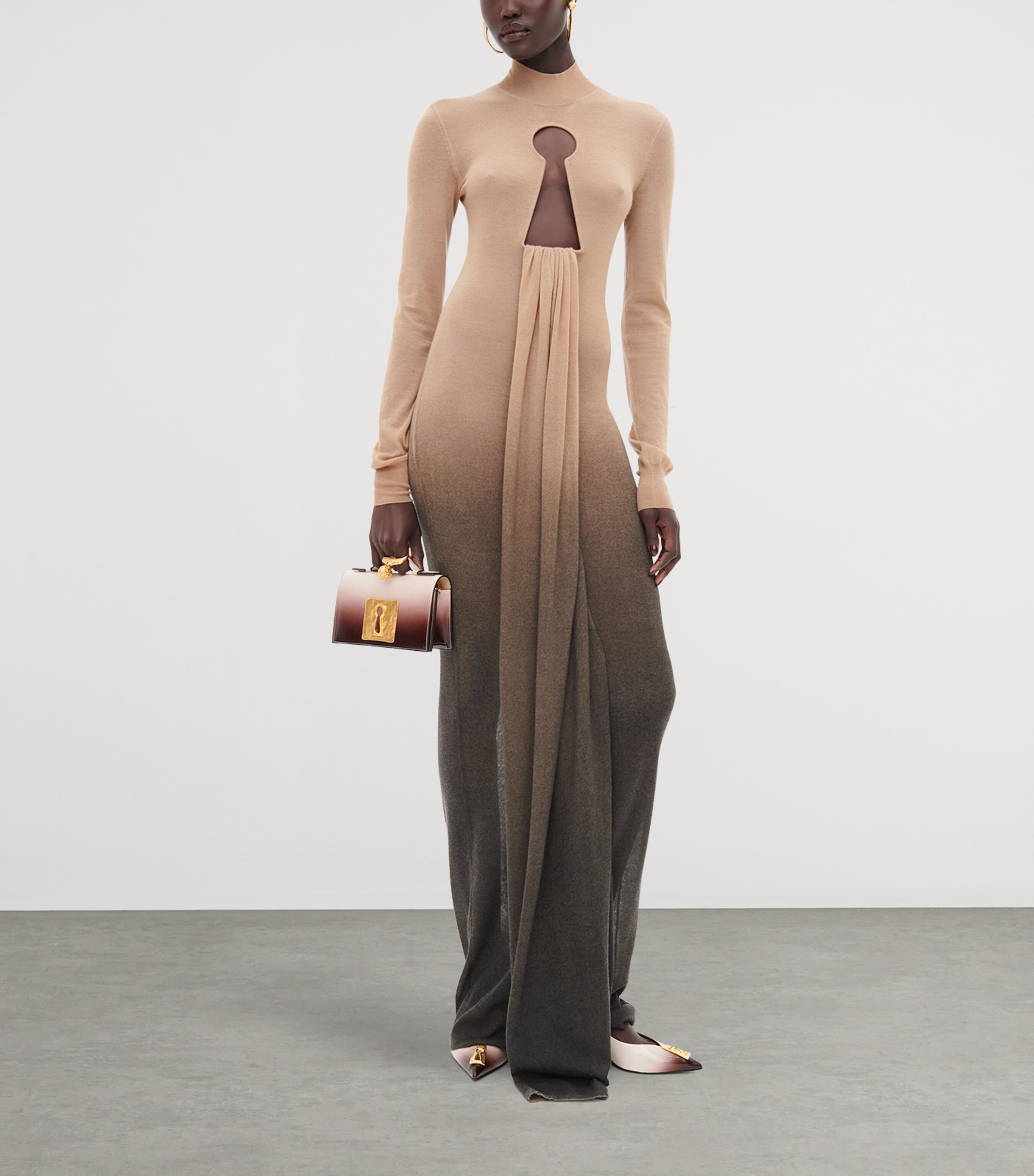 Schiaparelli Womens Cashmere Keyhole Maxi Dress Camel Image 2