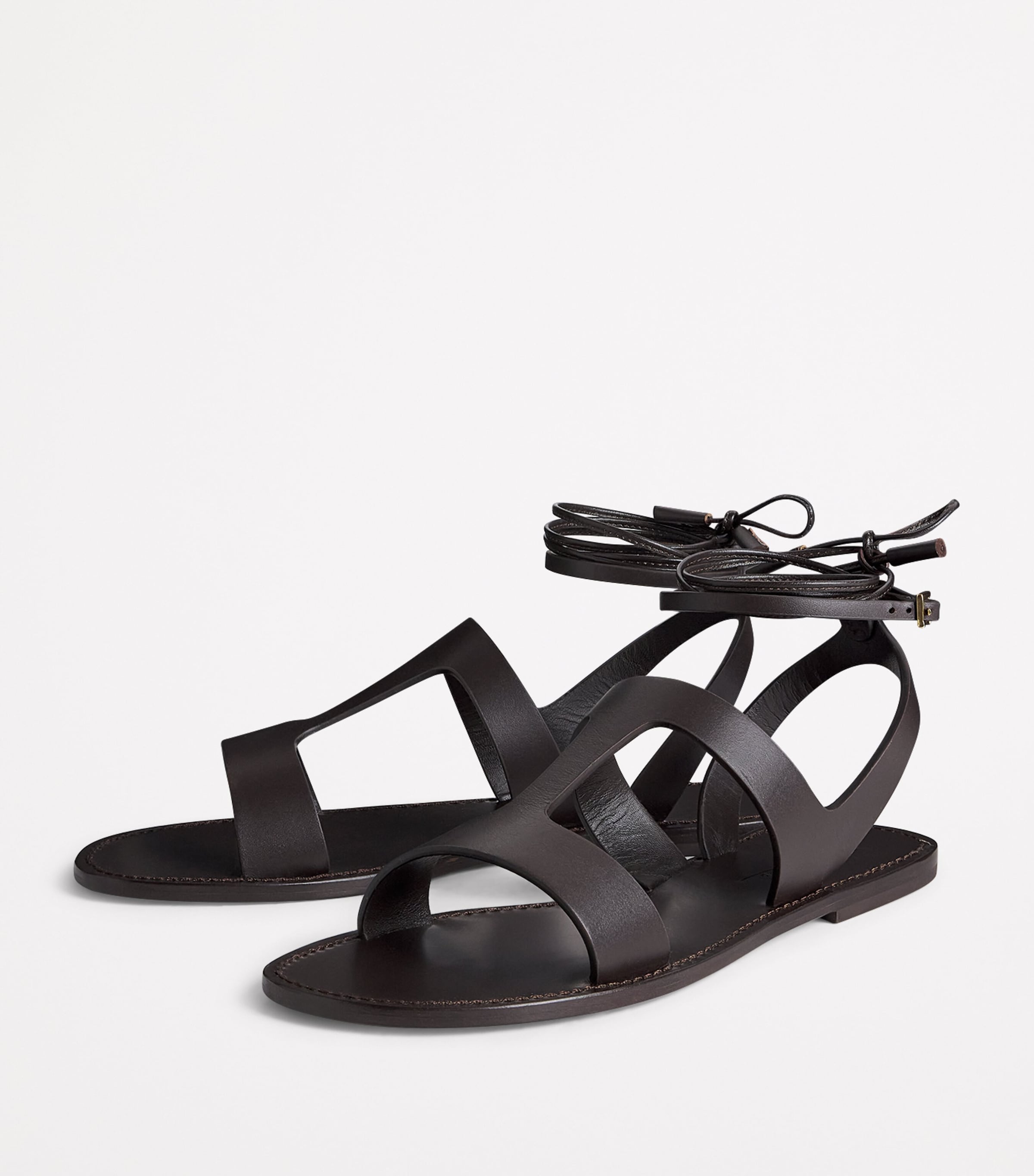 Leather Wrap-Around Sandals BROWN Image 3