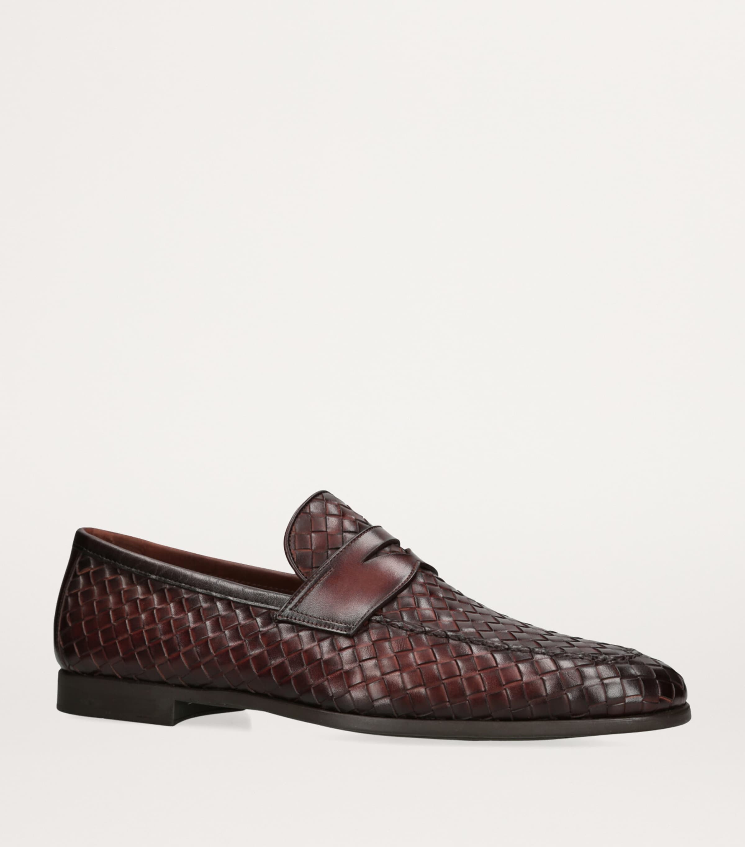 Leather Aston Weave Penny Loafers DARK BROWN Image 3