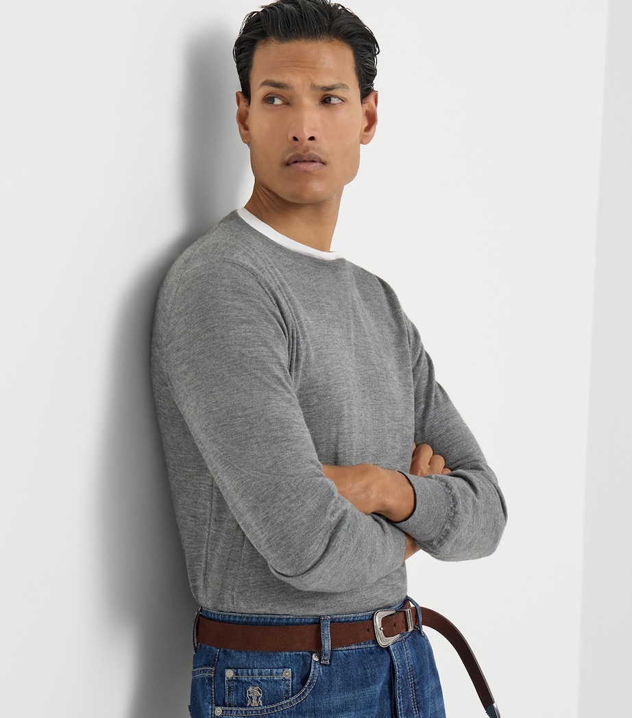 Brunello Cucinelli Mens Cashmere-Silk Crew-Neck Sweater Image 4