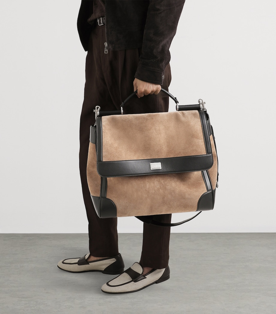 Suede Sicily Top-Handle Bag 8M067-NUT/BLACK Image 2