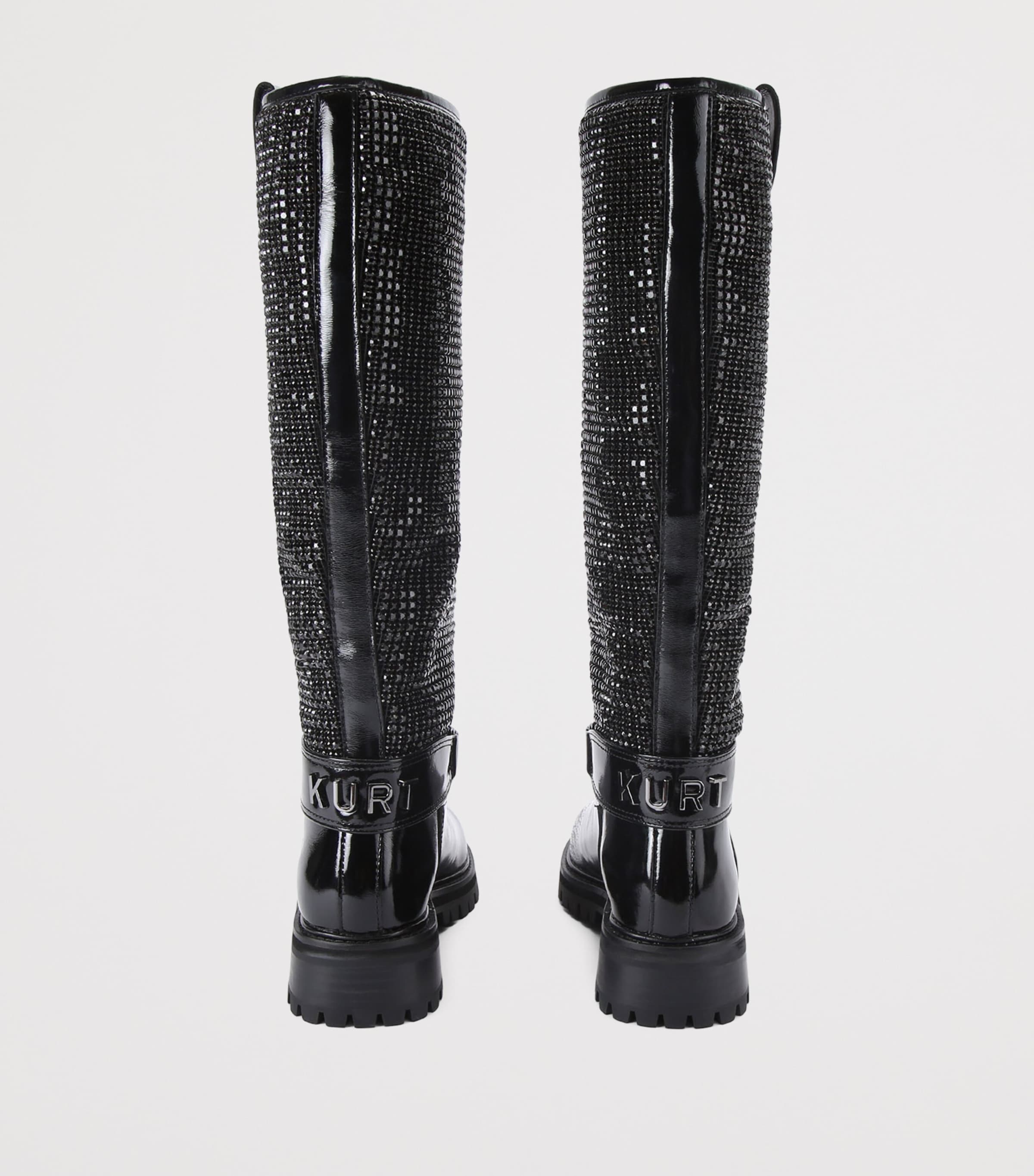 Leather Crystal Knee-High Boots BLACK Image 2