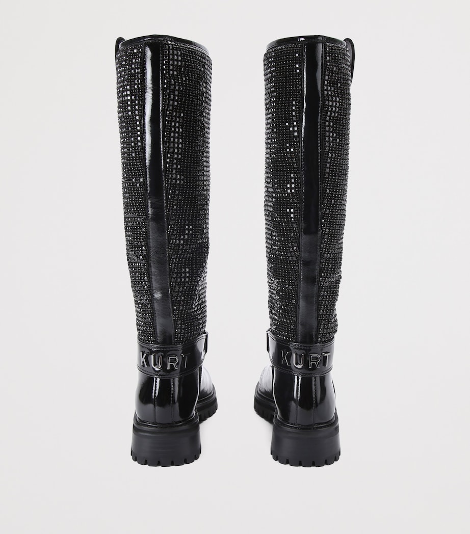 Leather Crystal Knee-High Boots BLACK Image 2