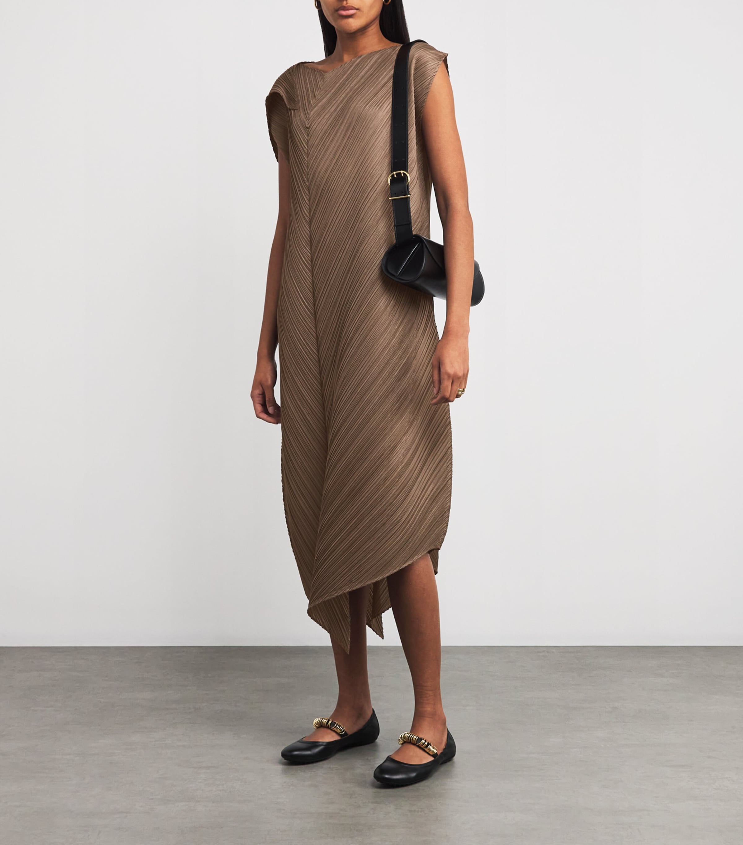 Pleats Please Issey Miyake Brown Flare Midi Dress | Harrods US