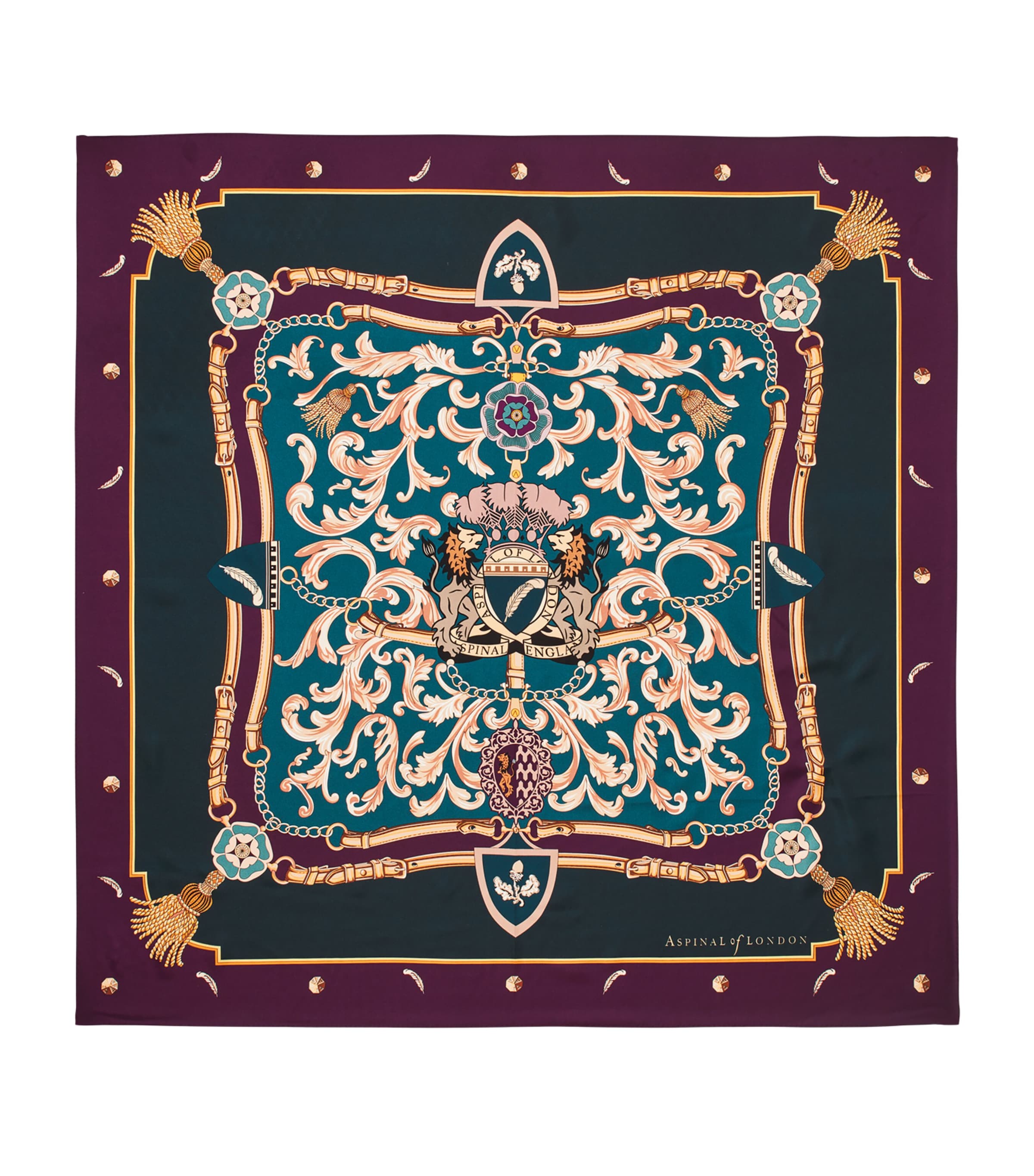 Aspinal Of London Silk Signature Shield Scarf In Purple