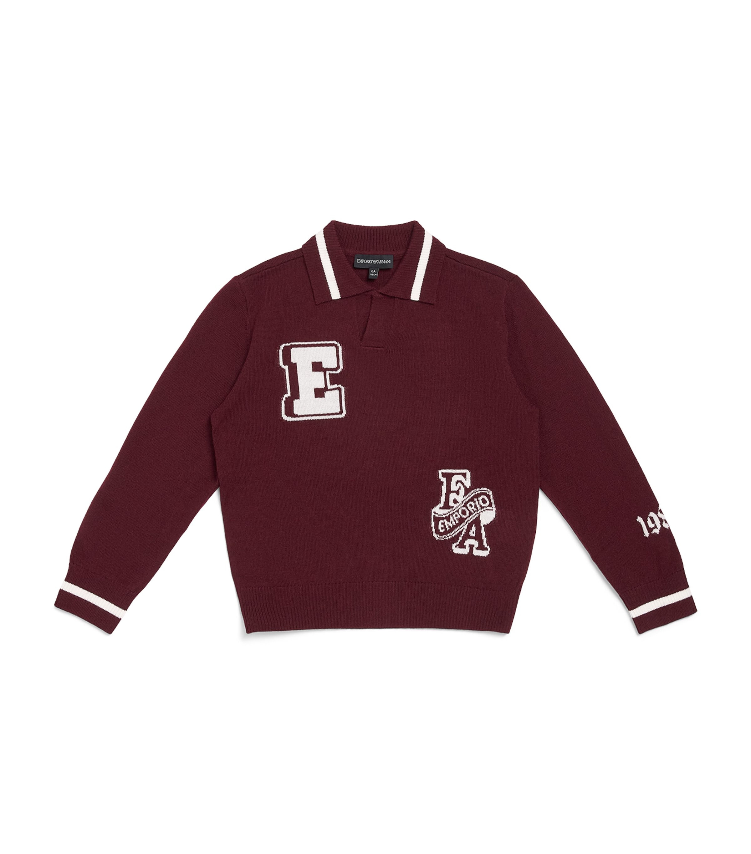 Emporio Armani Kids Jacquard Varsity Sweater (4-16 Years) Maroon Banner Image 1