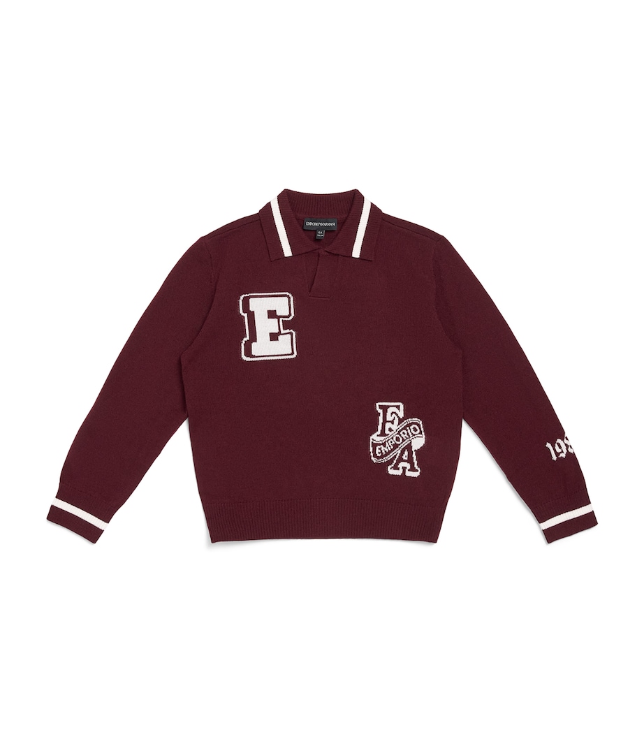 Emporio Armani Kids Jacquard Varsity Sweater (4-16 Years) Maroon Banner Image 1