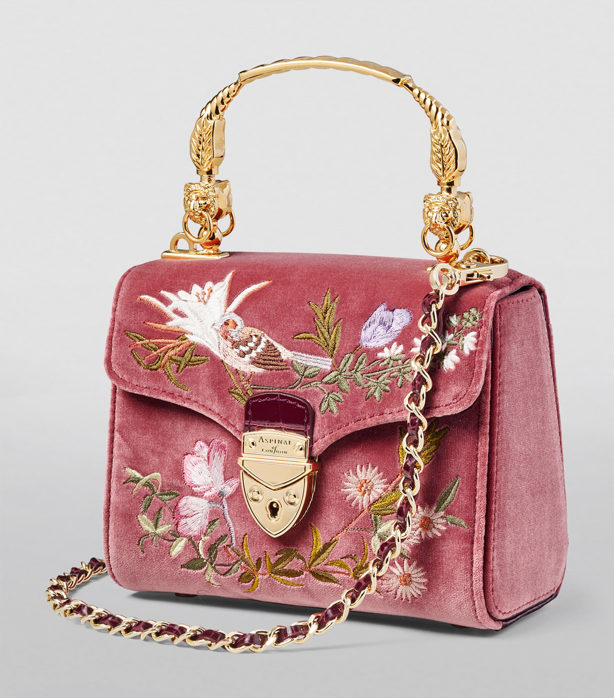 Mini Velvet Embroidered Mayfair Top-Handle Bag TEA ROSE Image 4