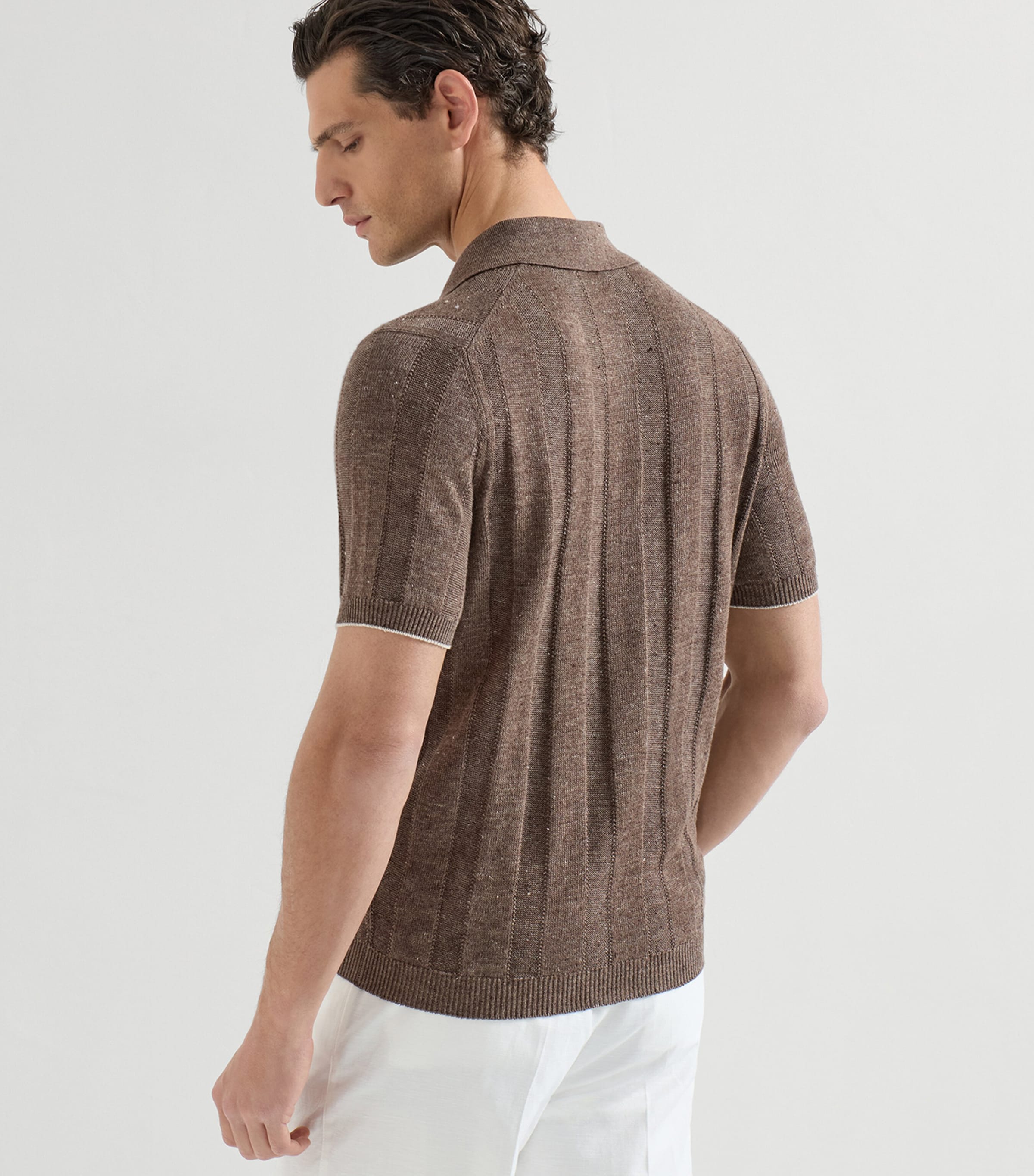 Brunello Cucinelli Mens Linen-Cotton Rib-Knit Polo Shirt Image 5