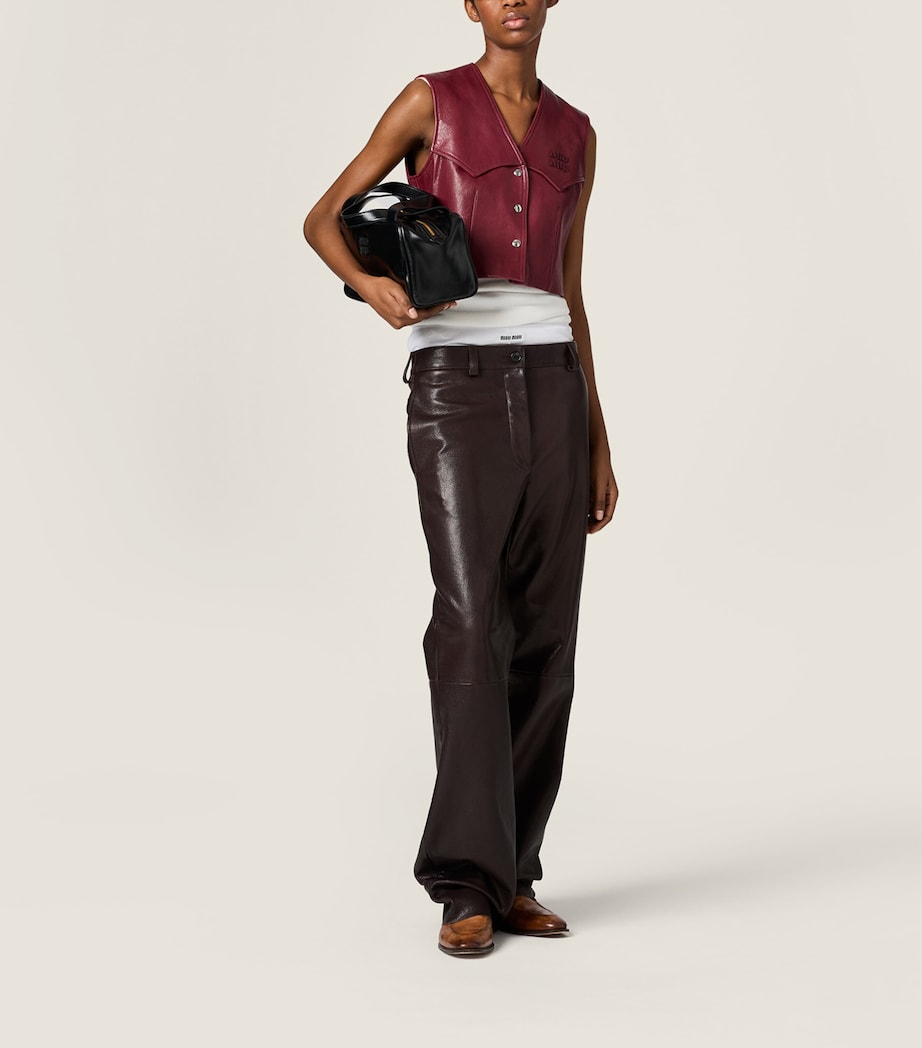 Miu Miu Womens Leather Vest Burgundy Image 2