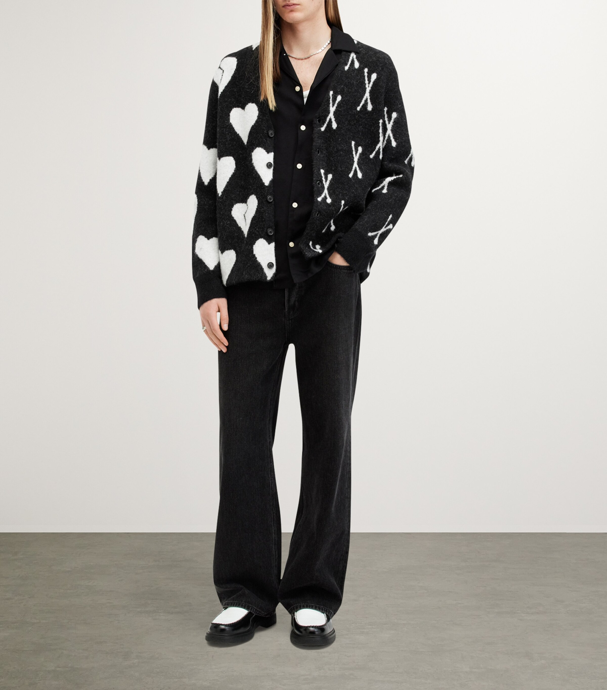 ALLSAINTS オールセインツ アルパカ　モヘア　カーディガン　ブラック AllSaints Multi Alpaca-Blend Bonebreak Cardigan | Harrods US