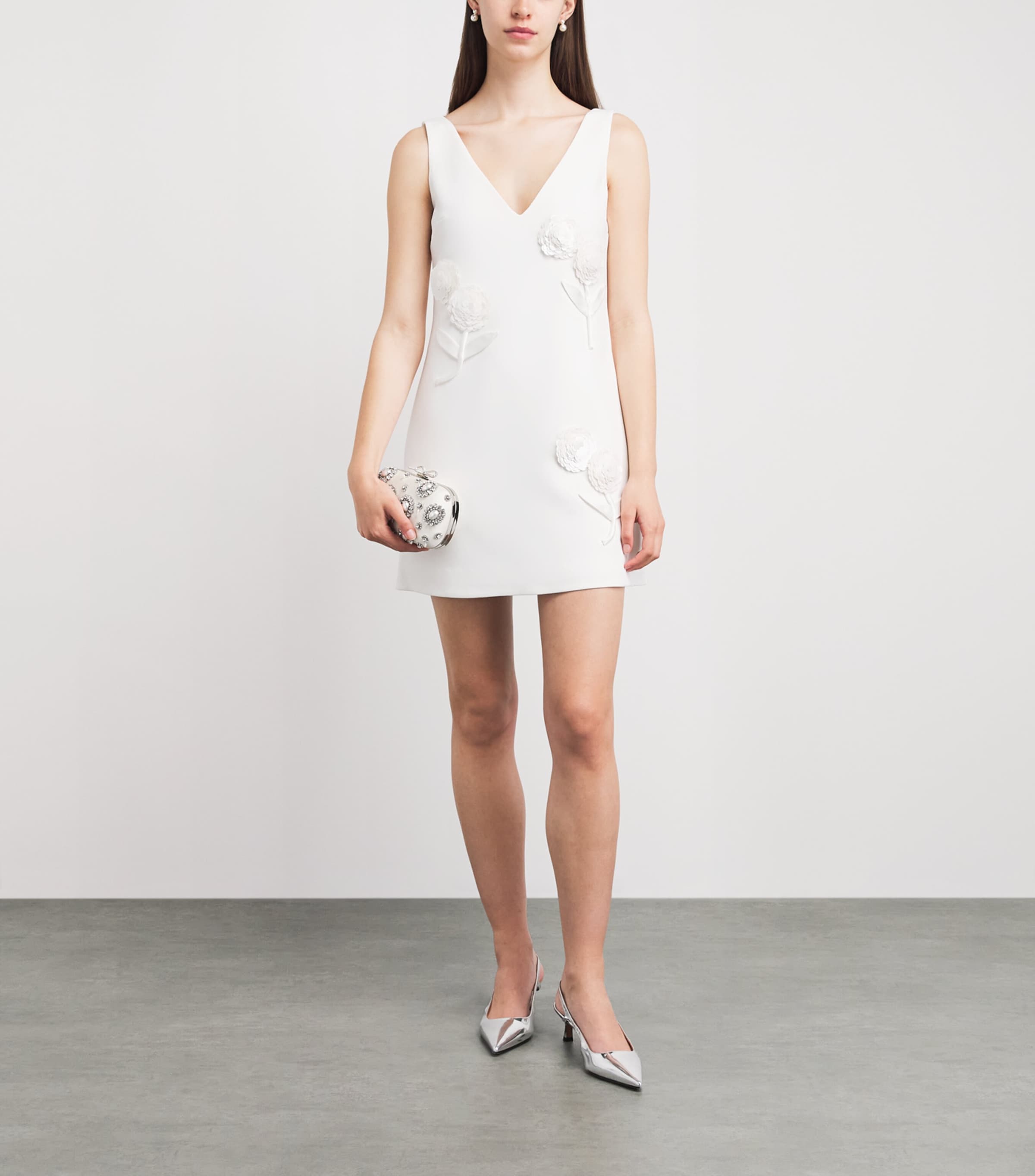 Self-Portrait Womens Embellished Crepe Floral Mini Dress White Image 2