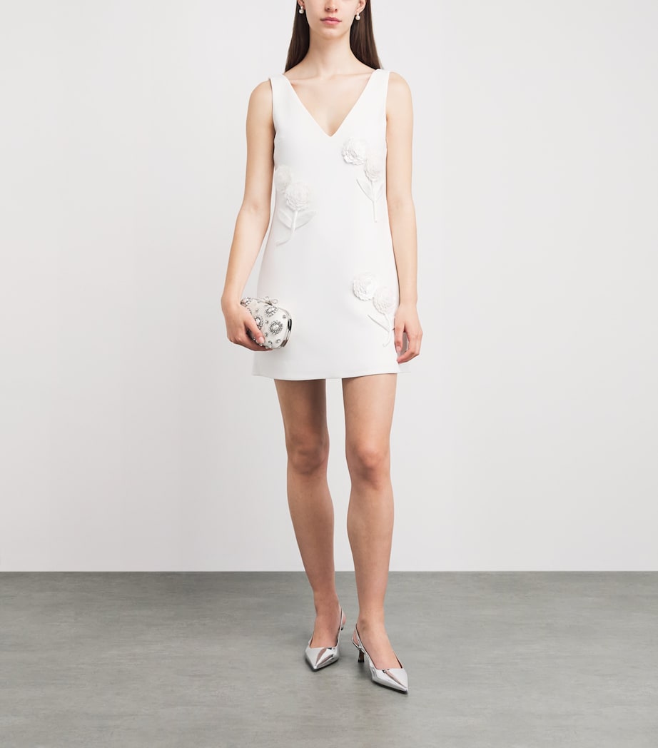 Self-Portrait Womens Embellished Crepe Floral Mini Dress White Image 2
