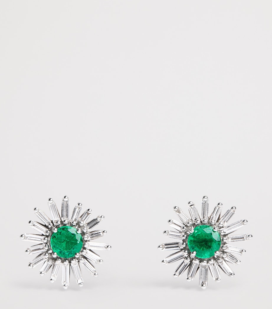 Suzanne Kalan White Gold, Diamond and Emerald One of a Kind Flower Earrings Wg/emer/wd Image 3