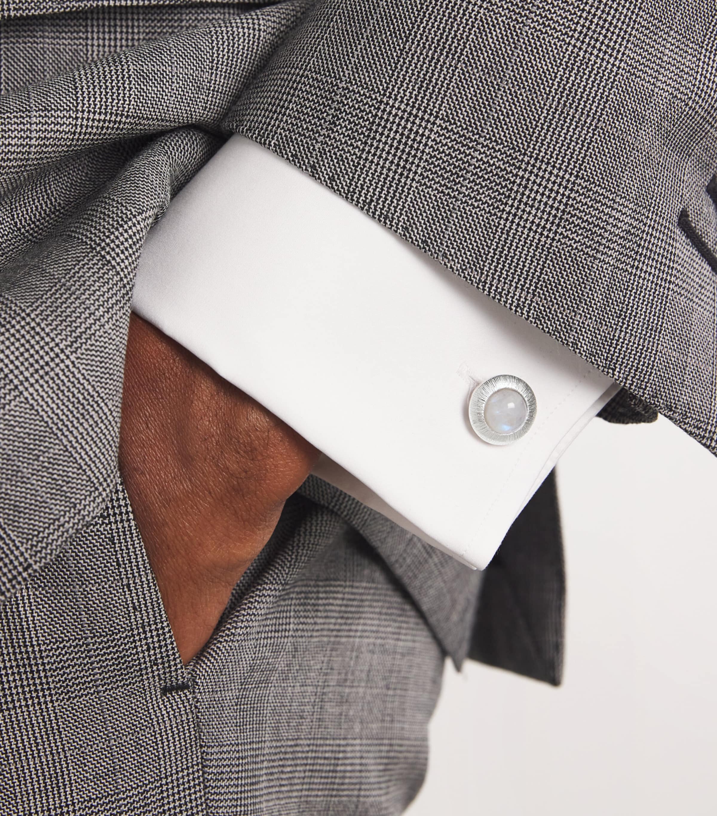 Rhodium-Plated Silver and Moonstone Graffiato Cufflink SILVER Image 2